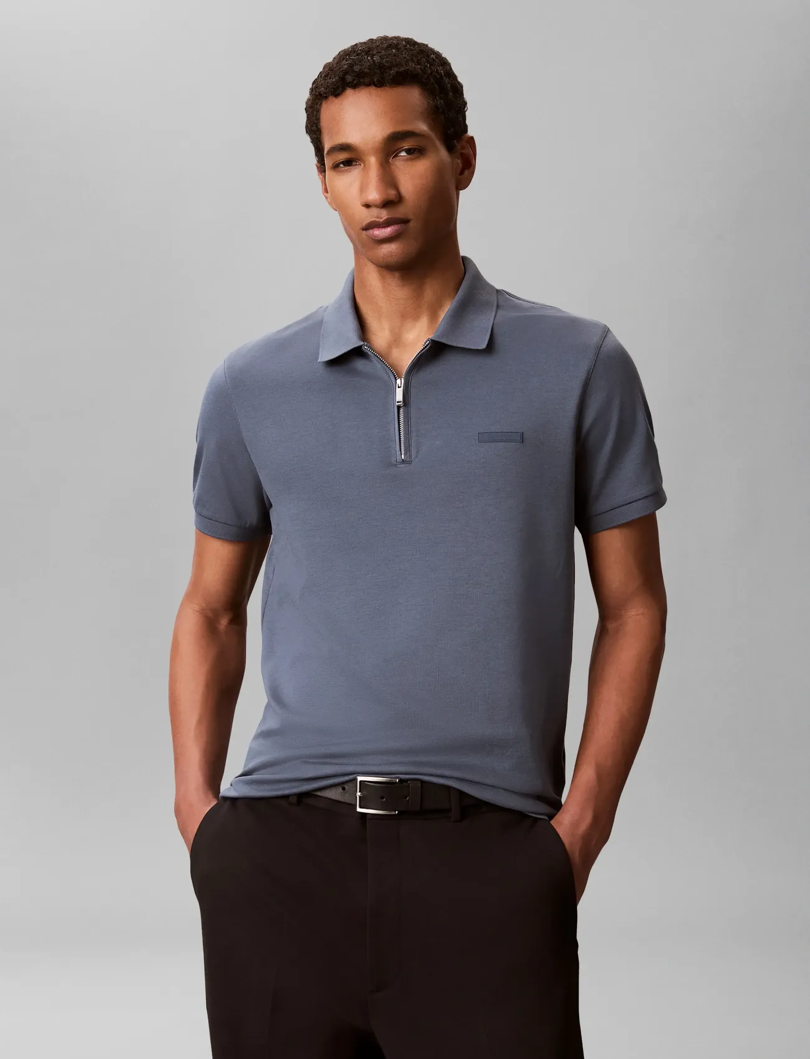 Calvin Klein SS SLIM SUPIMA ZIP POLO - Pikeepaidat - DARK SLATE / khaki/green