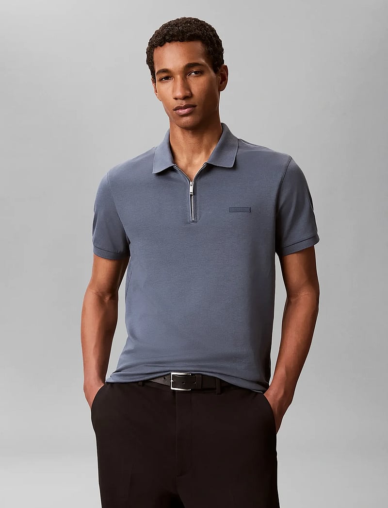 Calvin Klein - SS SLIM SUPIMA ZIP POLO - kurzärmelig - dark slate - 0