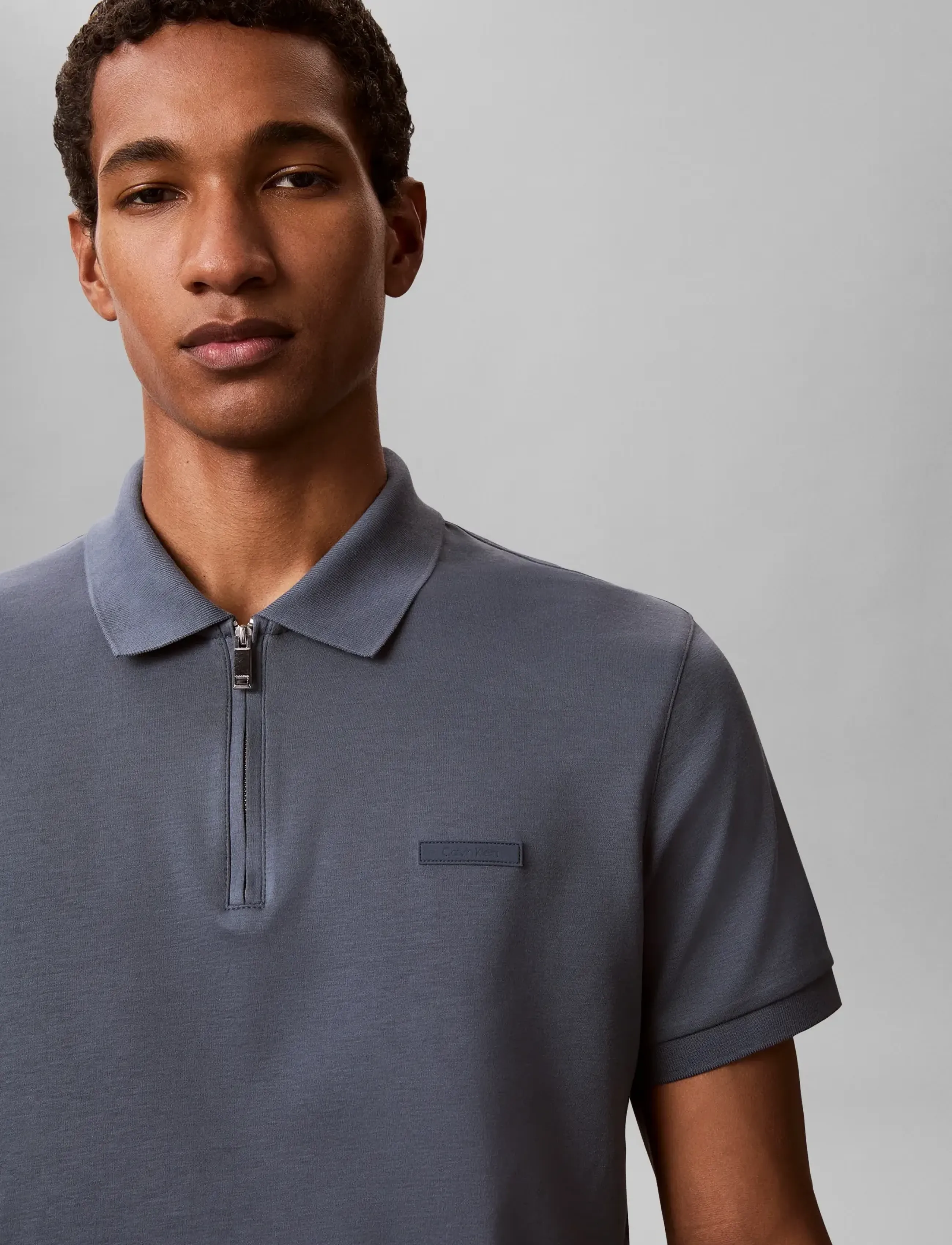Calvin Klein - SS SLIM SUPIMA ZIP POLO - short-sleeved polos - dark slate - 3