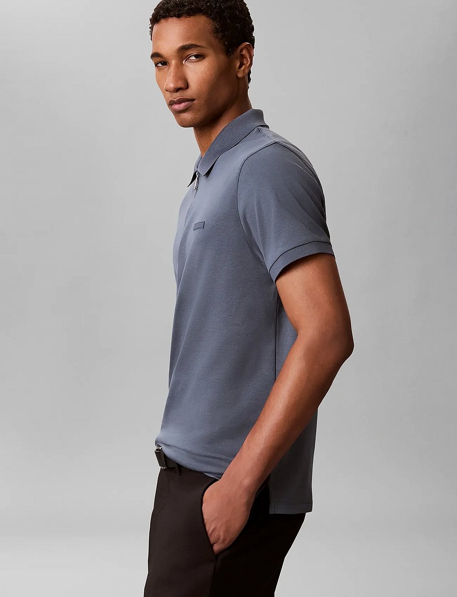 Calvin Klein - SS SLIM SUPIMA ZIP POLO - kortærmede poloer - dark slate - 4