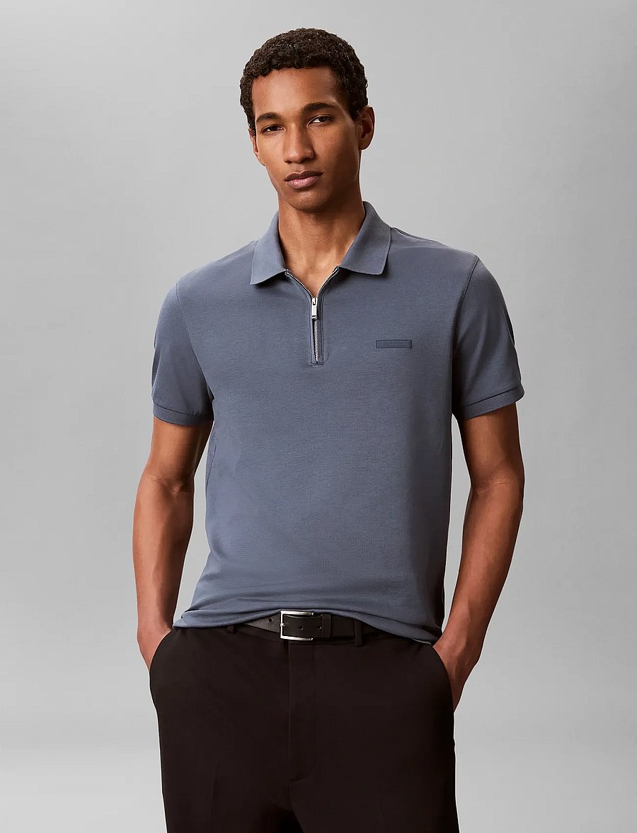 Calvin Klein - SS SLIM SUPIMA ZIP POLO - kortærmede poloer - dark slate - 5