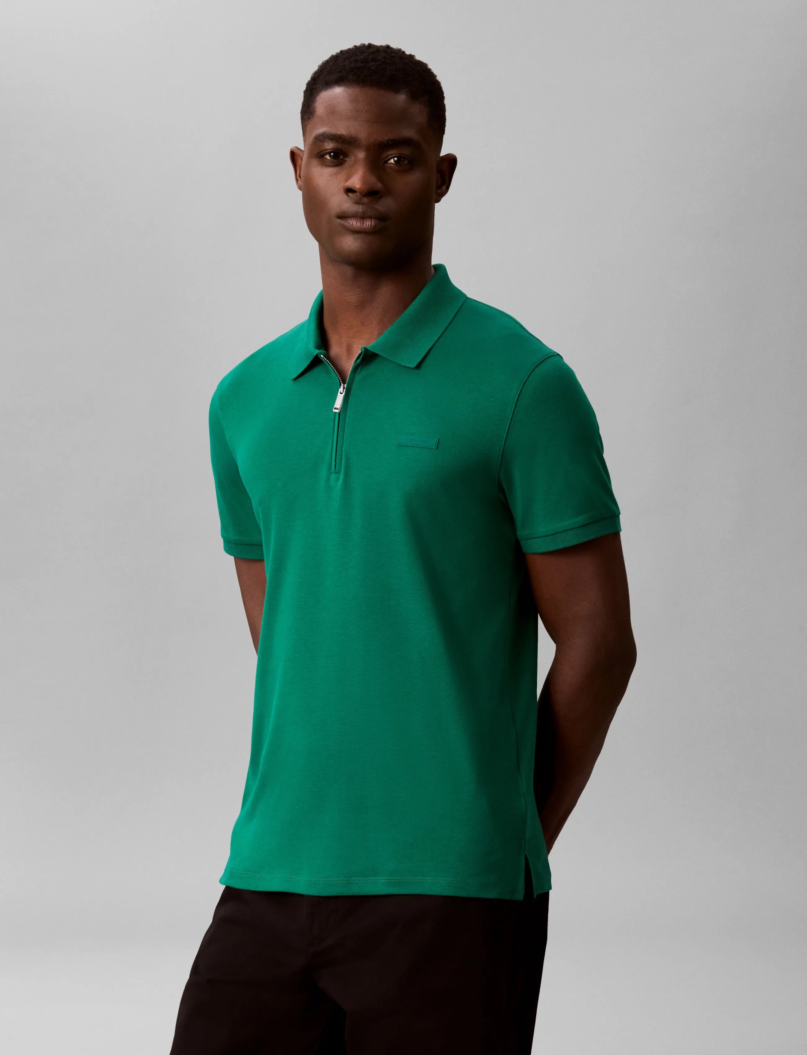 Calvin Klein SS SLIM SUPIMA ZIP POLO - Kortärmade pikéer - ENCHANTED FOREST / green