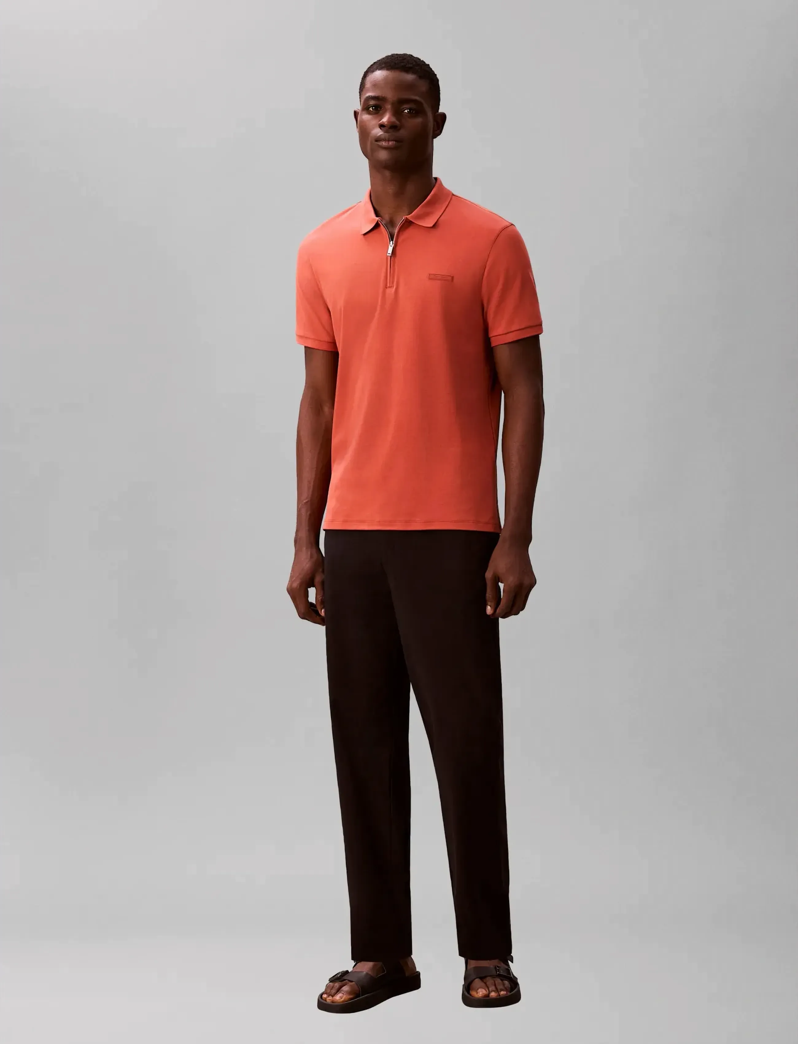 Calvin Klein SS SLIM SUPIMA ZIP POLO - Kläder - FADED FLOWER / red