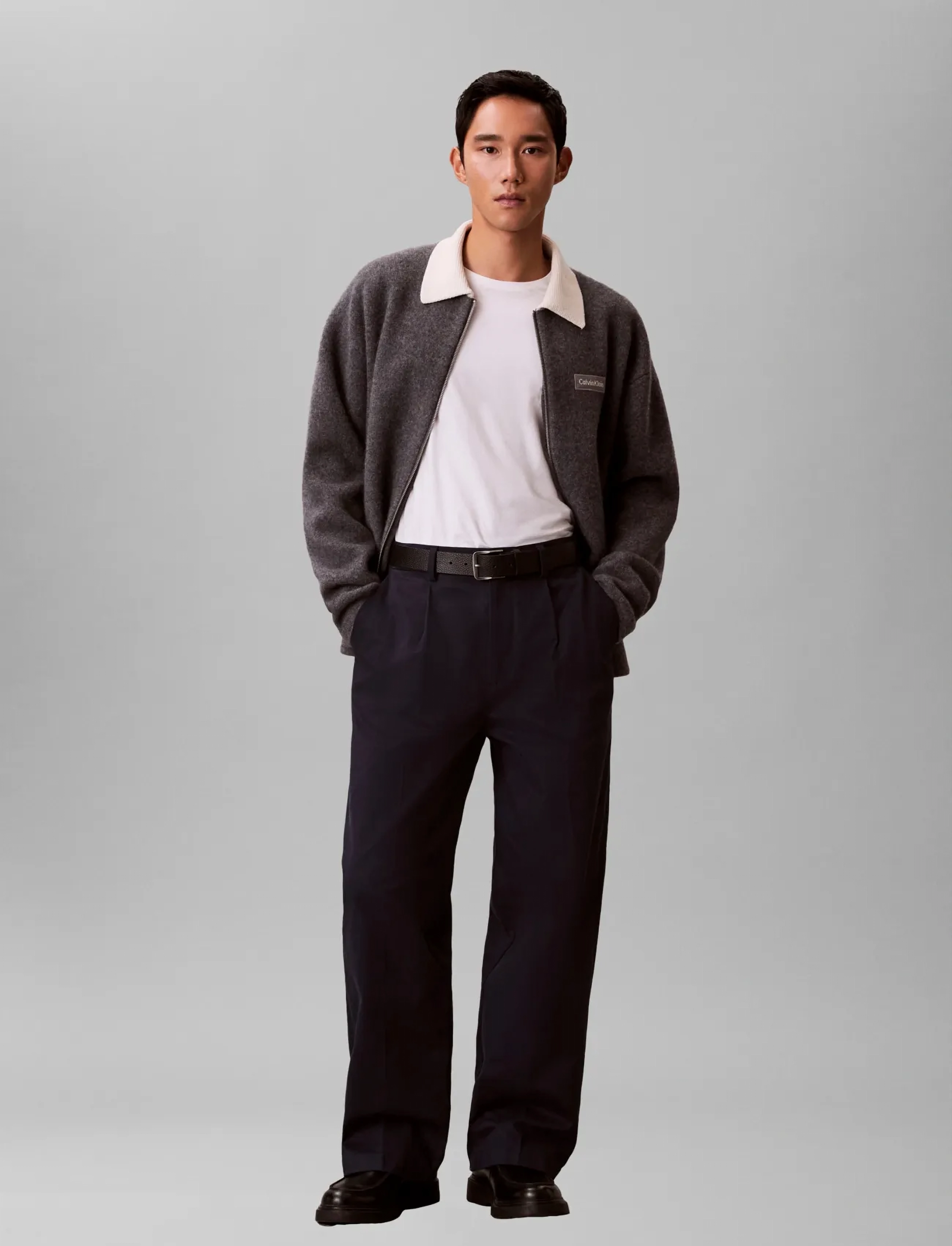 Calvin Klein LS BOILED 100% MERINO CONTRAST C - Overshirts - MEDIUM GREY HTR / grey