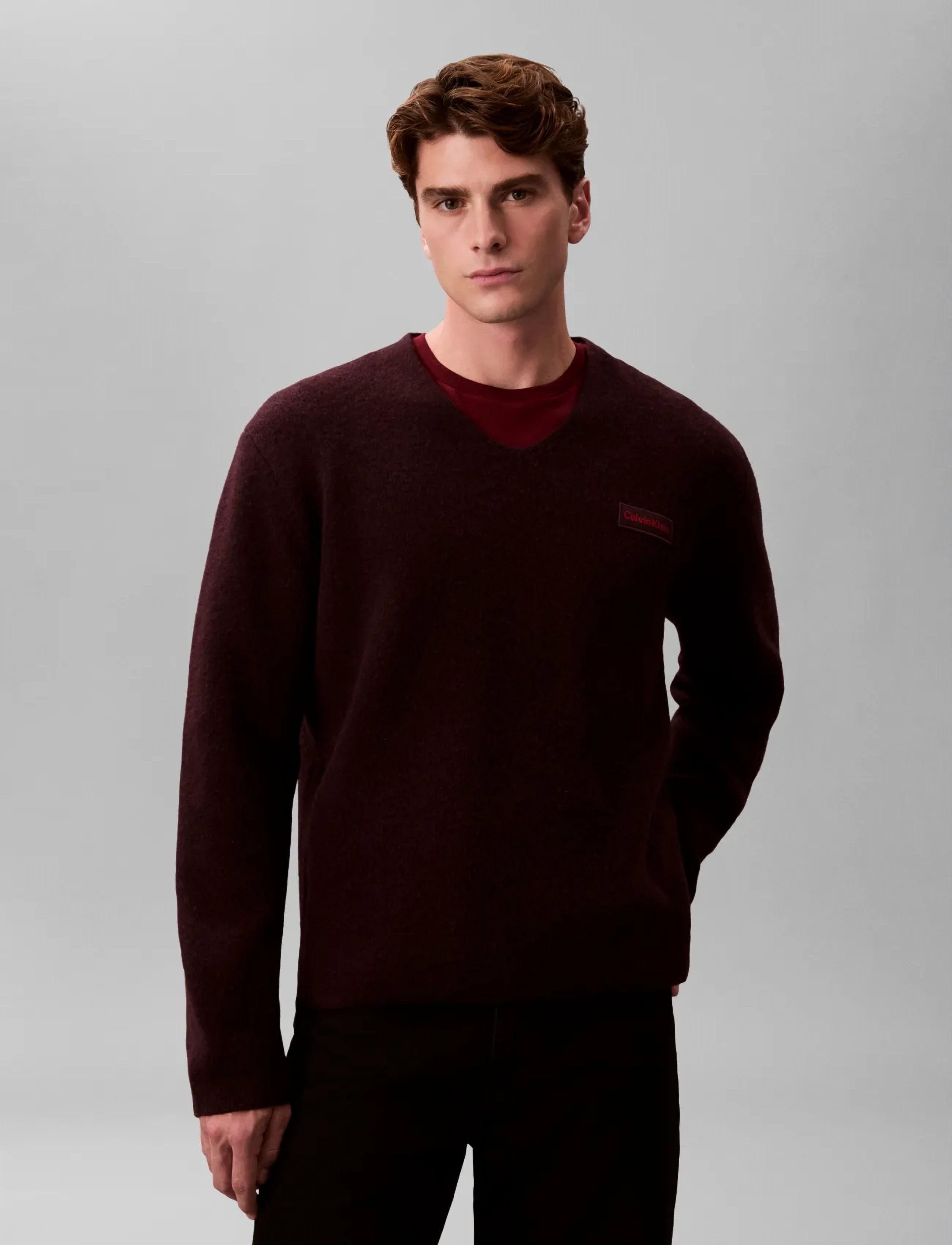 Calvin Klein LS BOILED 100% MERINO VNK SWTR 7 - Inspiration - MOCHA BROWN / burgundy