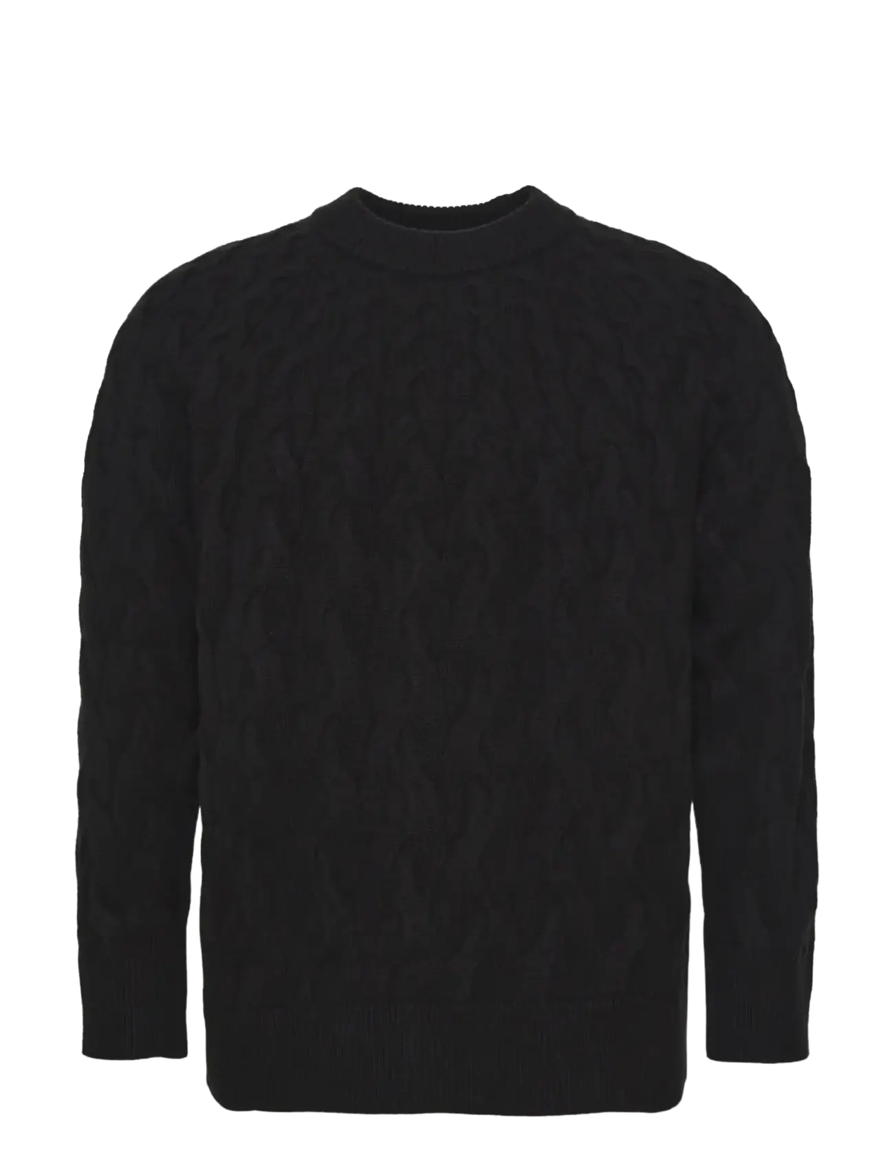 Calvin Klein LS LAMBSWOOL BLEND CABLE CREWNK - Stickat - BLACK / black