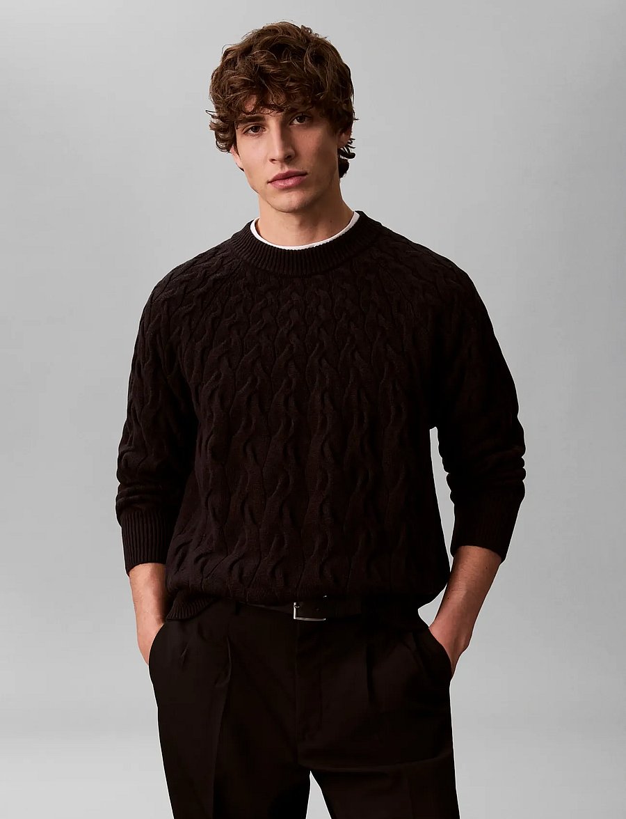 Calvin Klein - LS LAMBSWOOL BLEND CABLE CREWNK - rundhals - black - 0