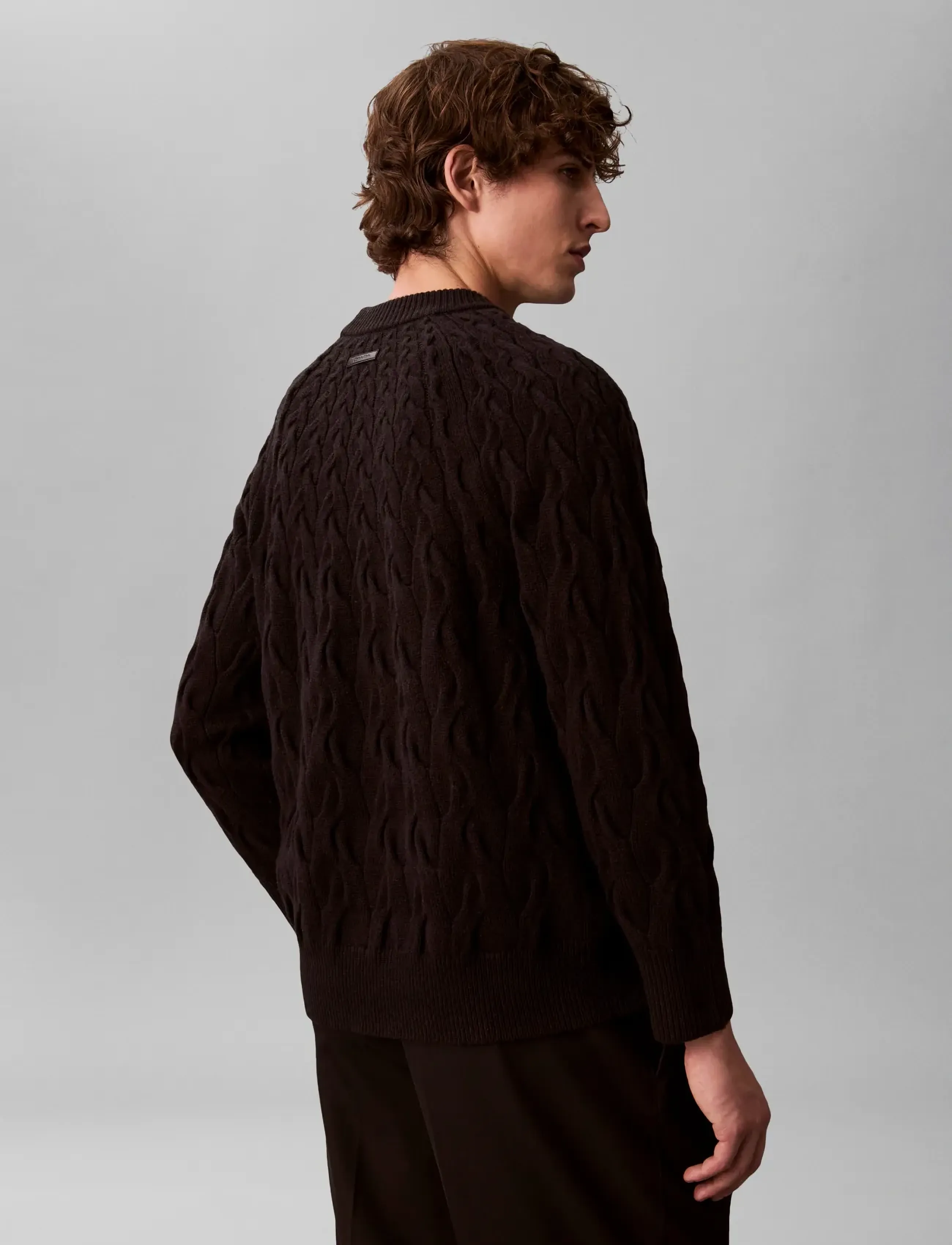 Calvin Klein - LS LAMBSWOOL BLEND CABLE CREWNK - strickmode - black - 2