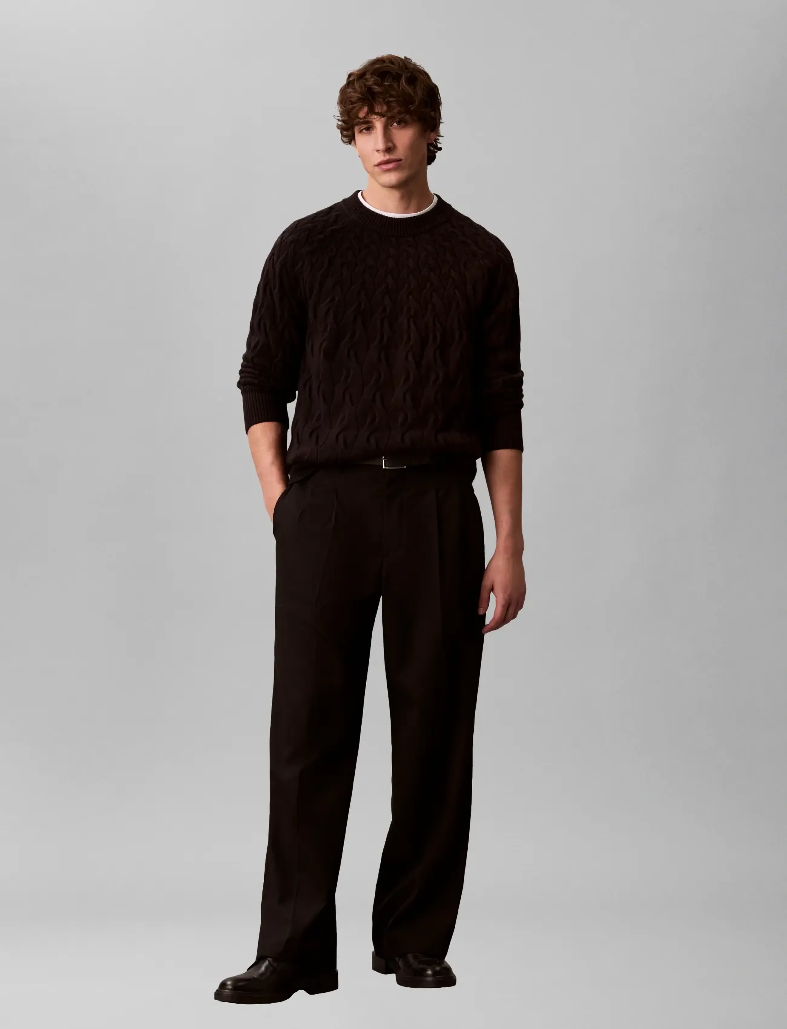 Calvin Klein - LS LAMBSWOOL BLEND CABLE CREWNK - strickmode - black - 3