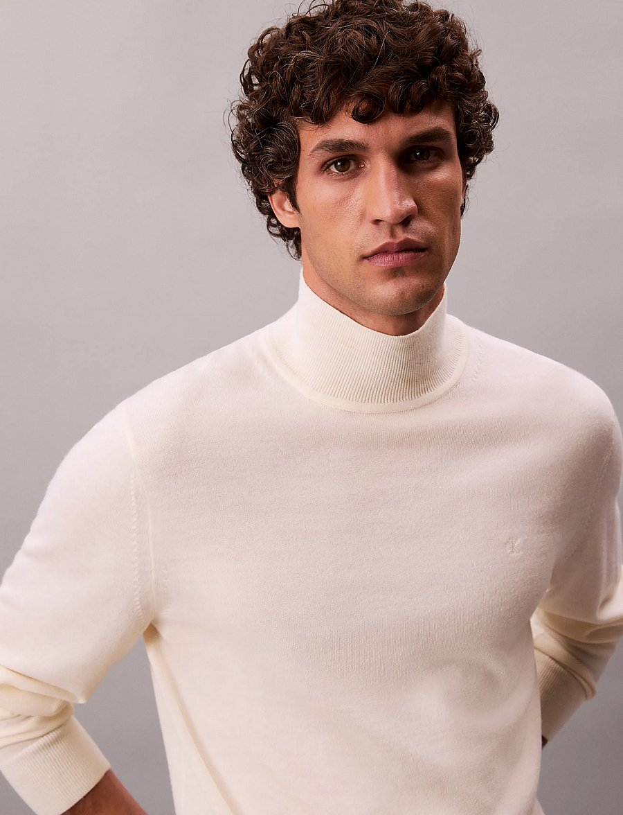Calvin Klein - LS MERINO MOCK NECK SWTR 14GG - kõrge kaelusega - antique white - 3