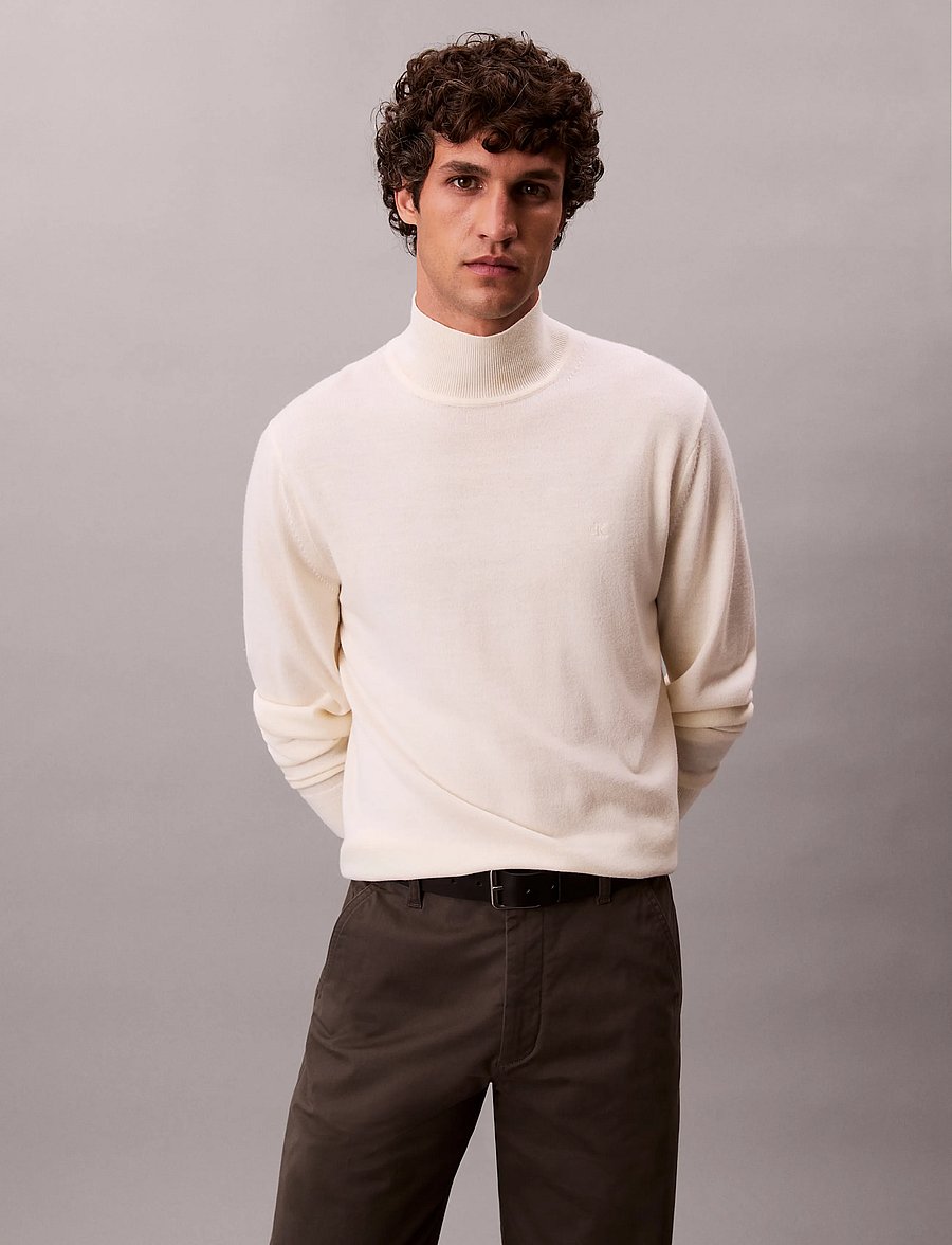 Calvin Klein - LS MERINO MOCK NECK SWTR 14GG - kõrge kaelusega - antique white - 4