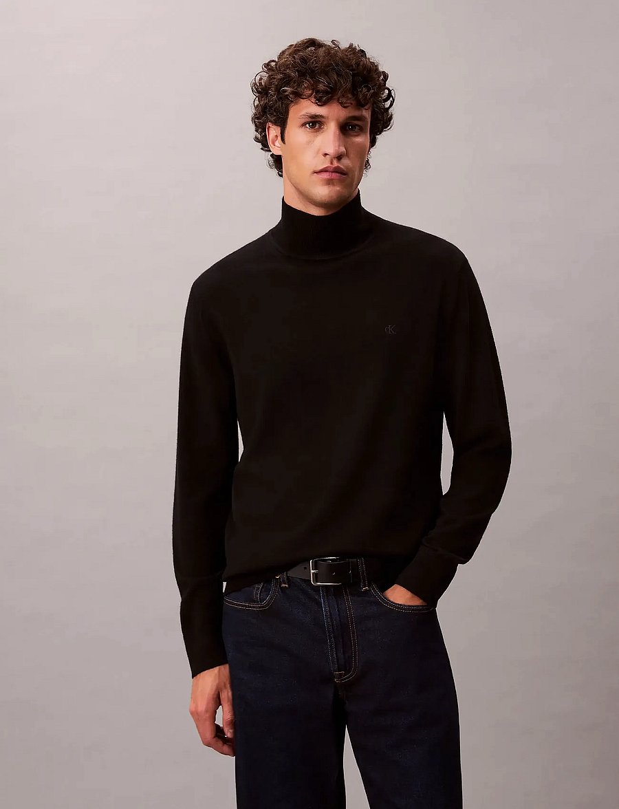 Calvin Klein - LS MERINO MOCK NECK SWTR 14GG - kõrge kaelusega - black - 0