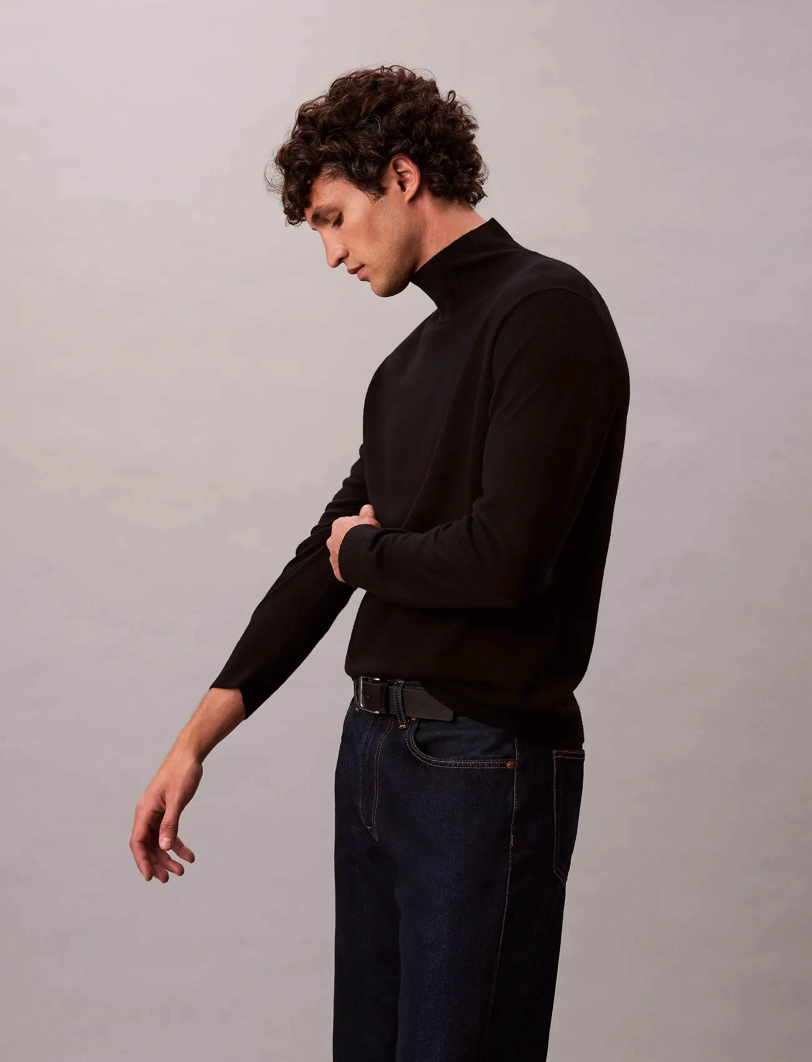 Calvin Klein - LS MERINO MOCK NECK SWTR 14GG - kõrge kaelusega džemprid - black - 2