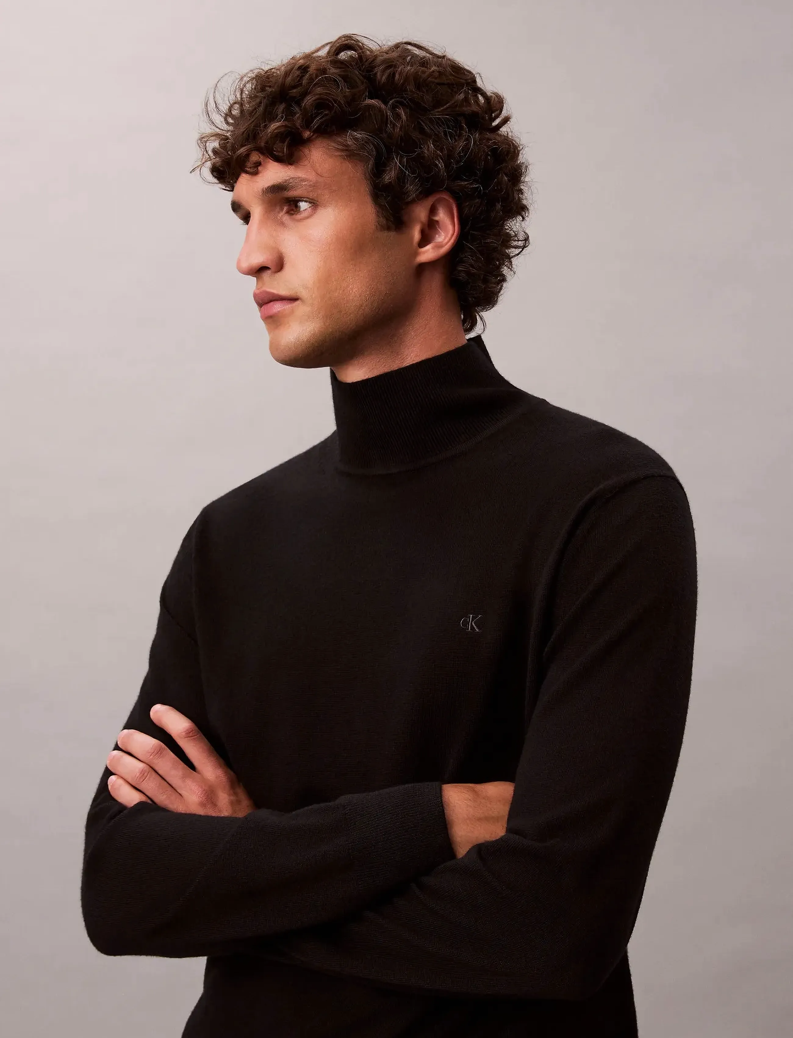 Calvin Klein - LS MERINO MOCK NECK SWTR 14GG - kõrge kaelusega džemprid - black - 5