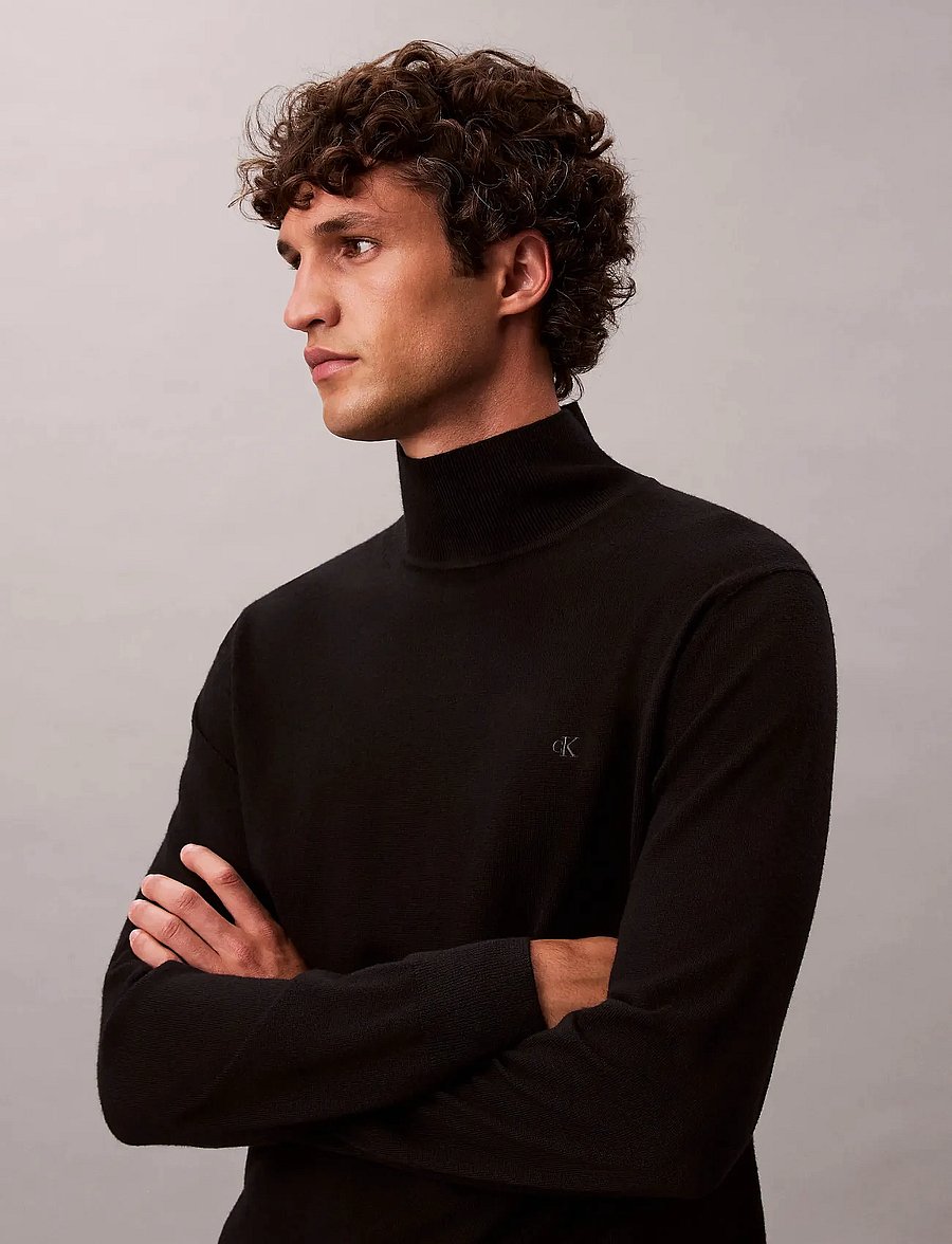 Calvin Klein - LS MERINO MOCK NECK SWTR 14GG - kõrge kaelusega - black - 5