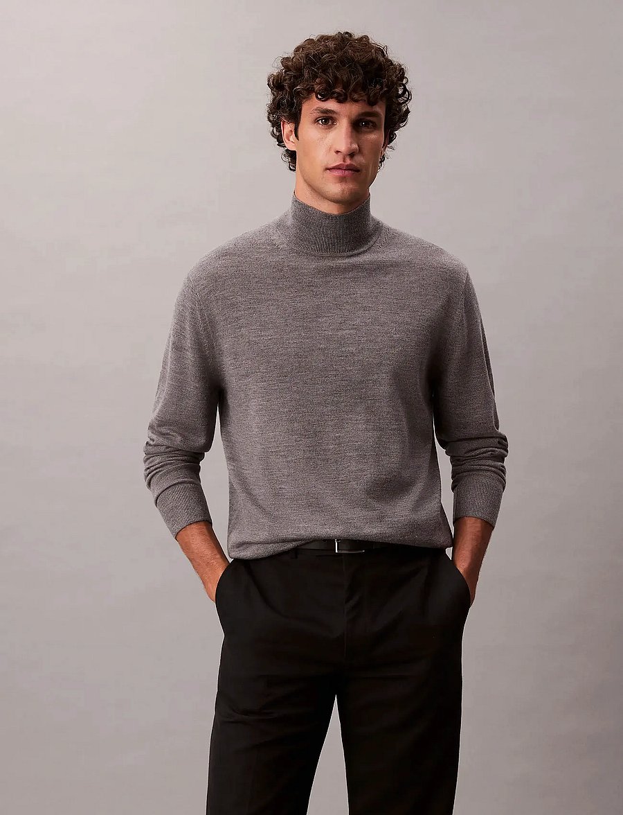 Calvin Klein - LS MERINO MOCK NECK SWTR 14GG - kõrge kaelusega - medium grey htr - 0