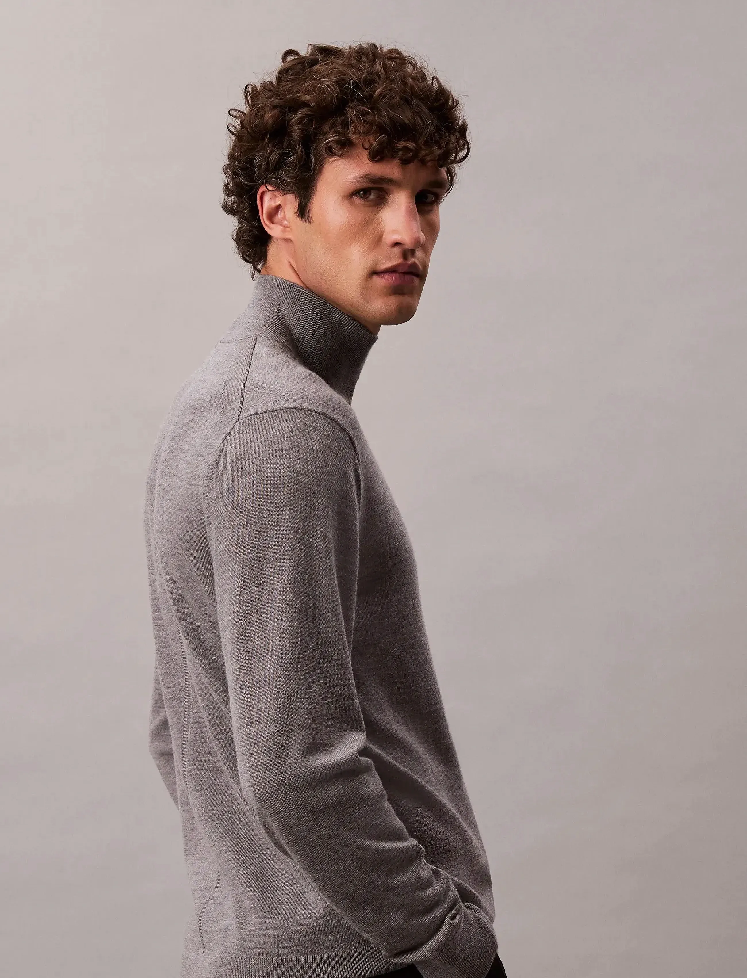 Calvin Klein - LS MERINO MOCK NECK SWTR 14GG - golfai - medium grey htr - 4