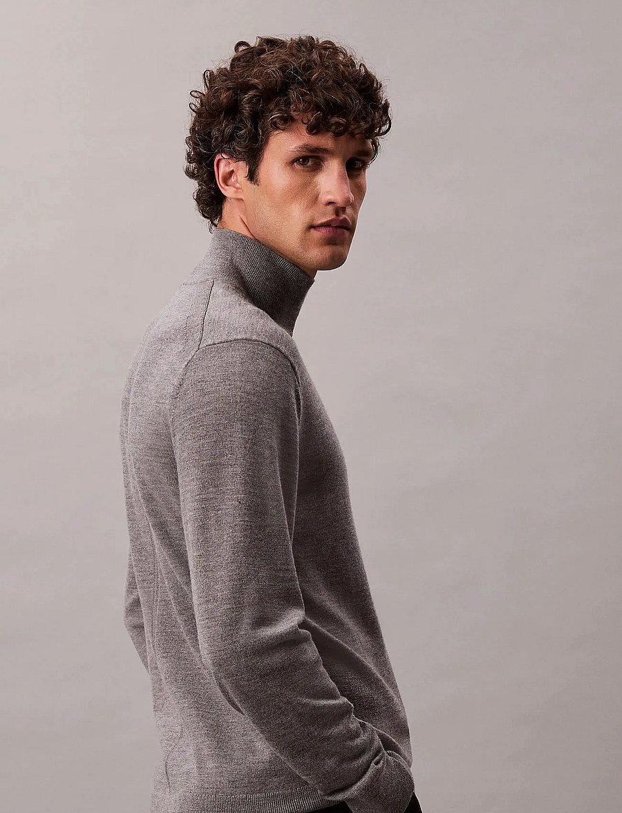 Calvin Klein - LS MERINO MOCK NECK SWTR 14GG - kõrge kaelusega - medium grey htr - 4