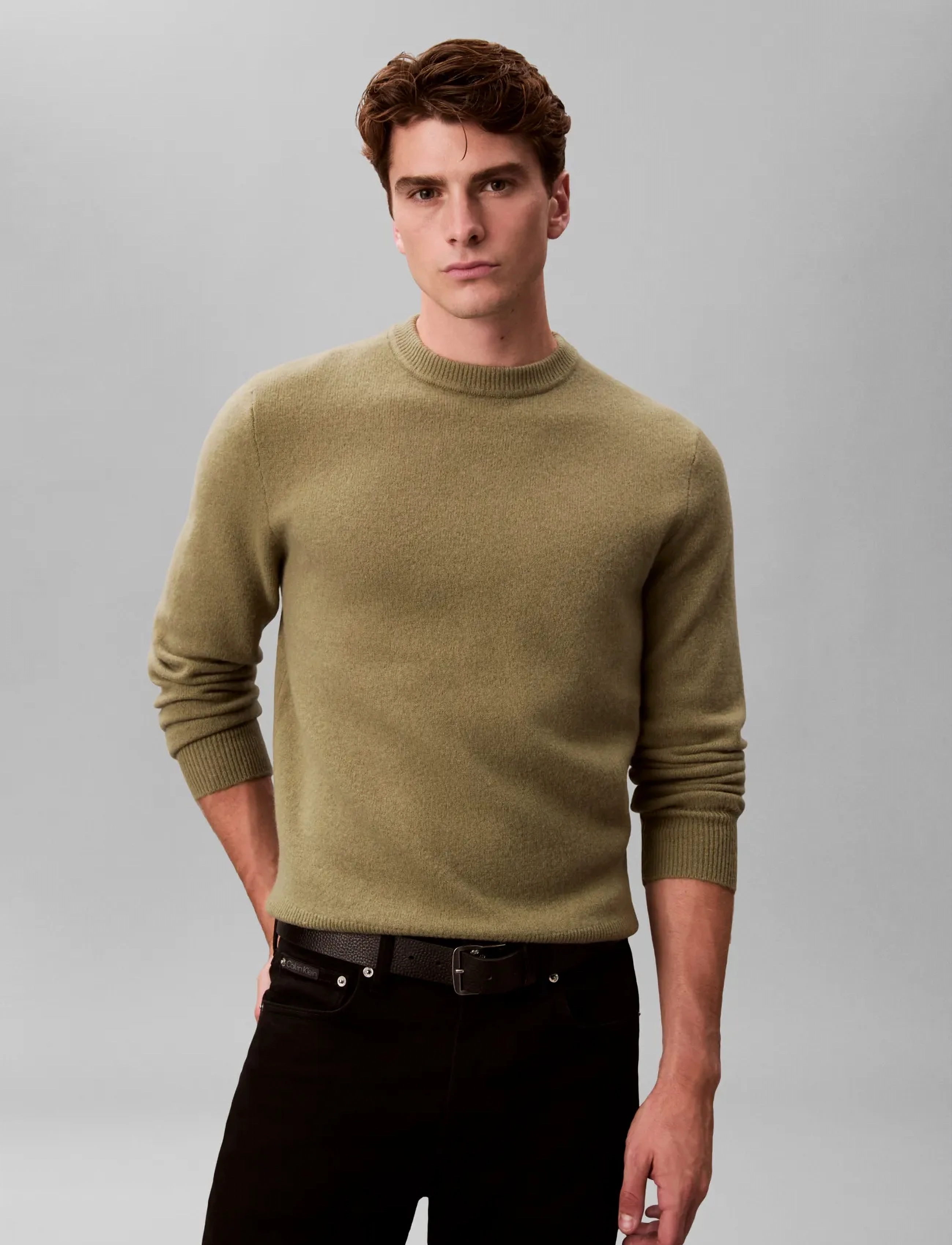 Calvin Klein LS COZY WOOL CREWNK SWEATER 7GG - Forårsgarderobe - FATIGUE / green