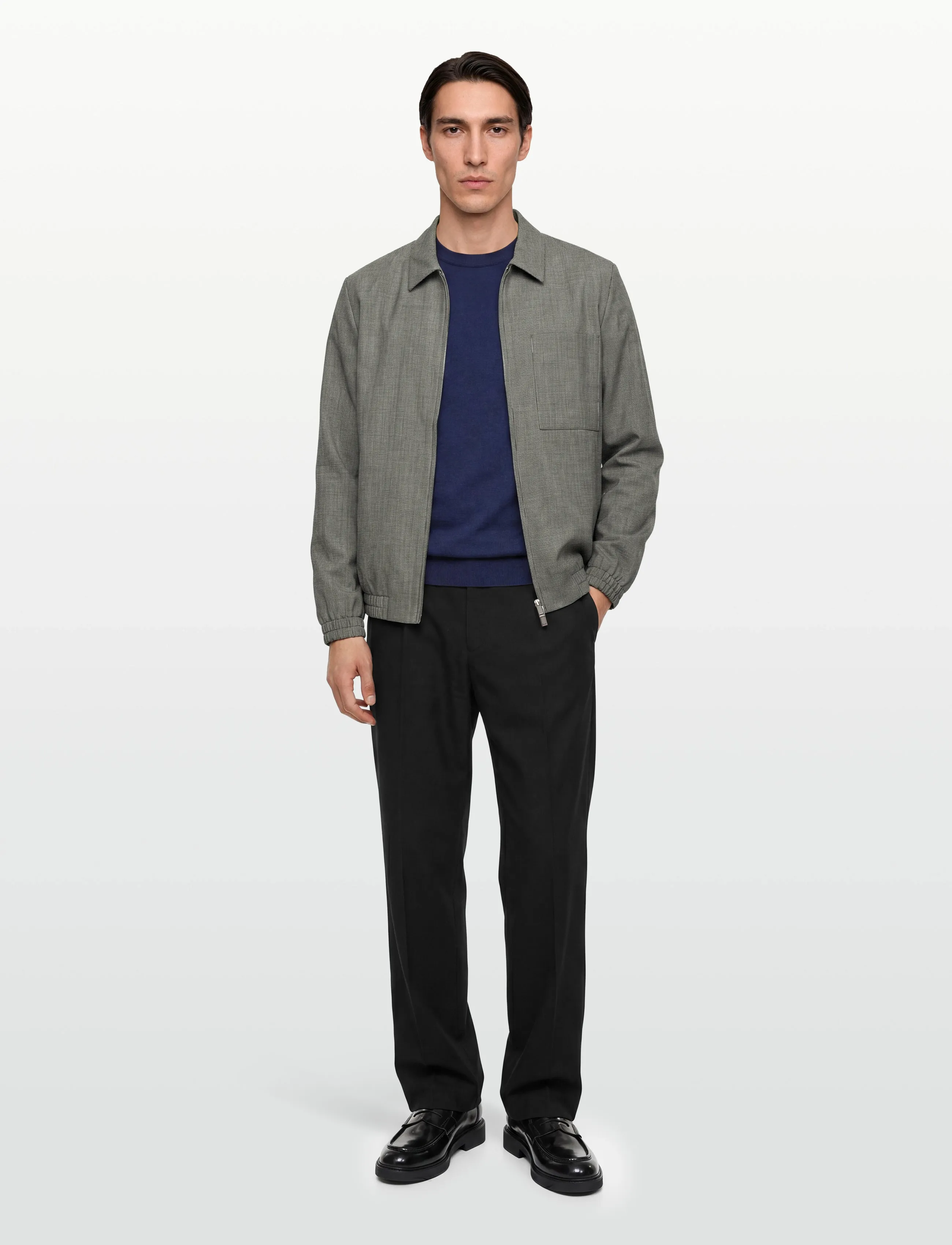 Calvin Klein Ls Wool Houndstooth Blouson Jkt, Mænd, Houndstooth Blouson Jakke, Hvid, Str: XXL