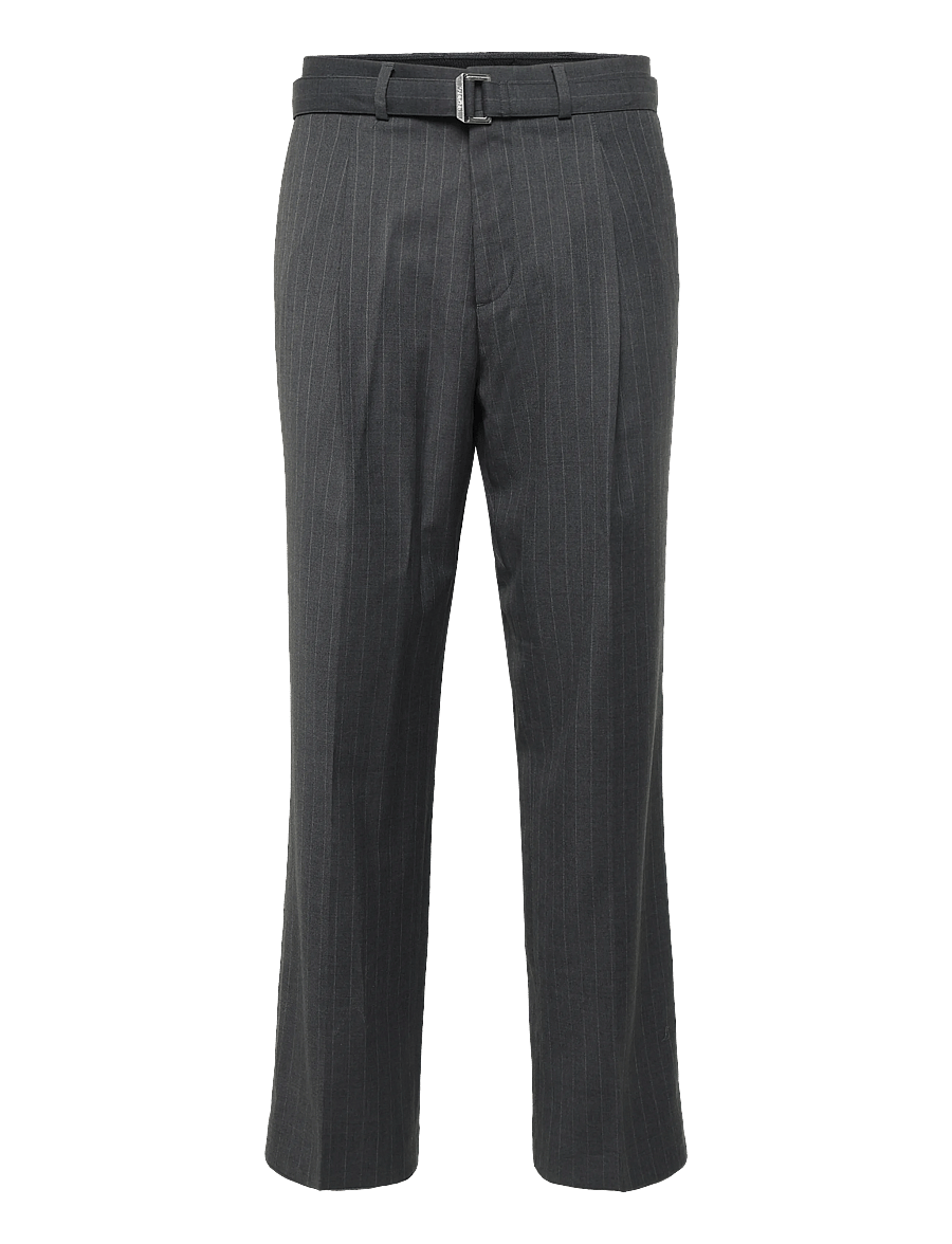 Calvin Klein - STRAIGHT WOOL PINSTRIPE BELTED T - pantalons décontractés - charcoal heather - 1