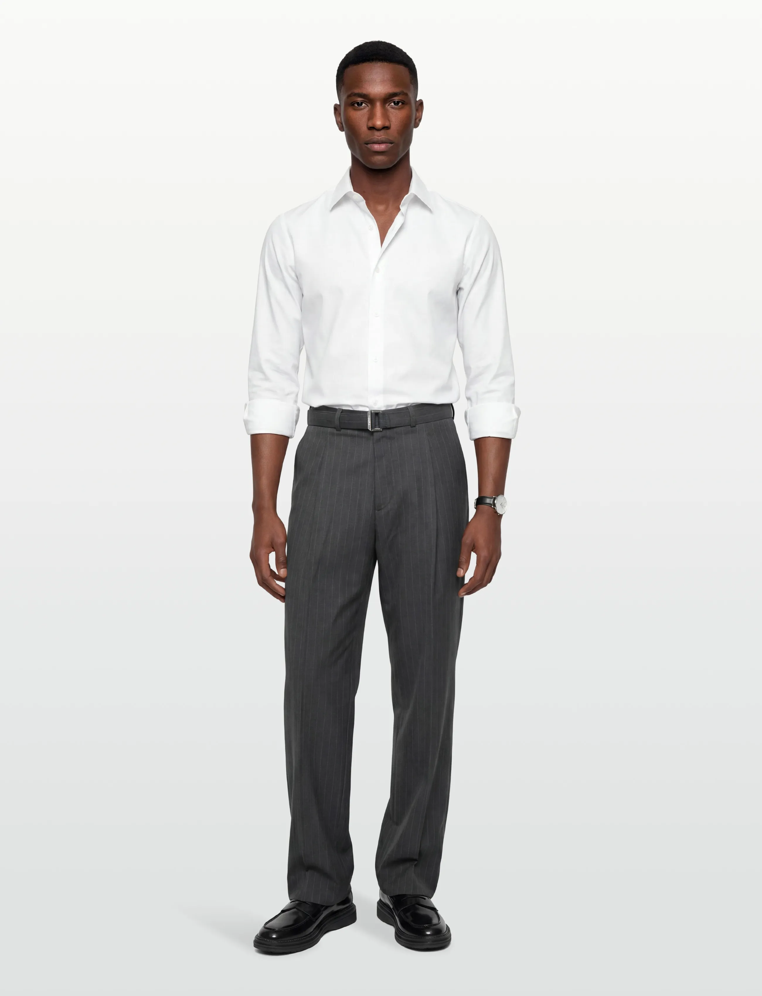 Calvin Klein Straight Wool Pinstripe Belted T, 32, Trousers, Grau - Casual, Männerswear