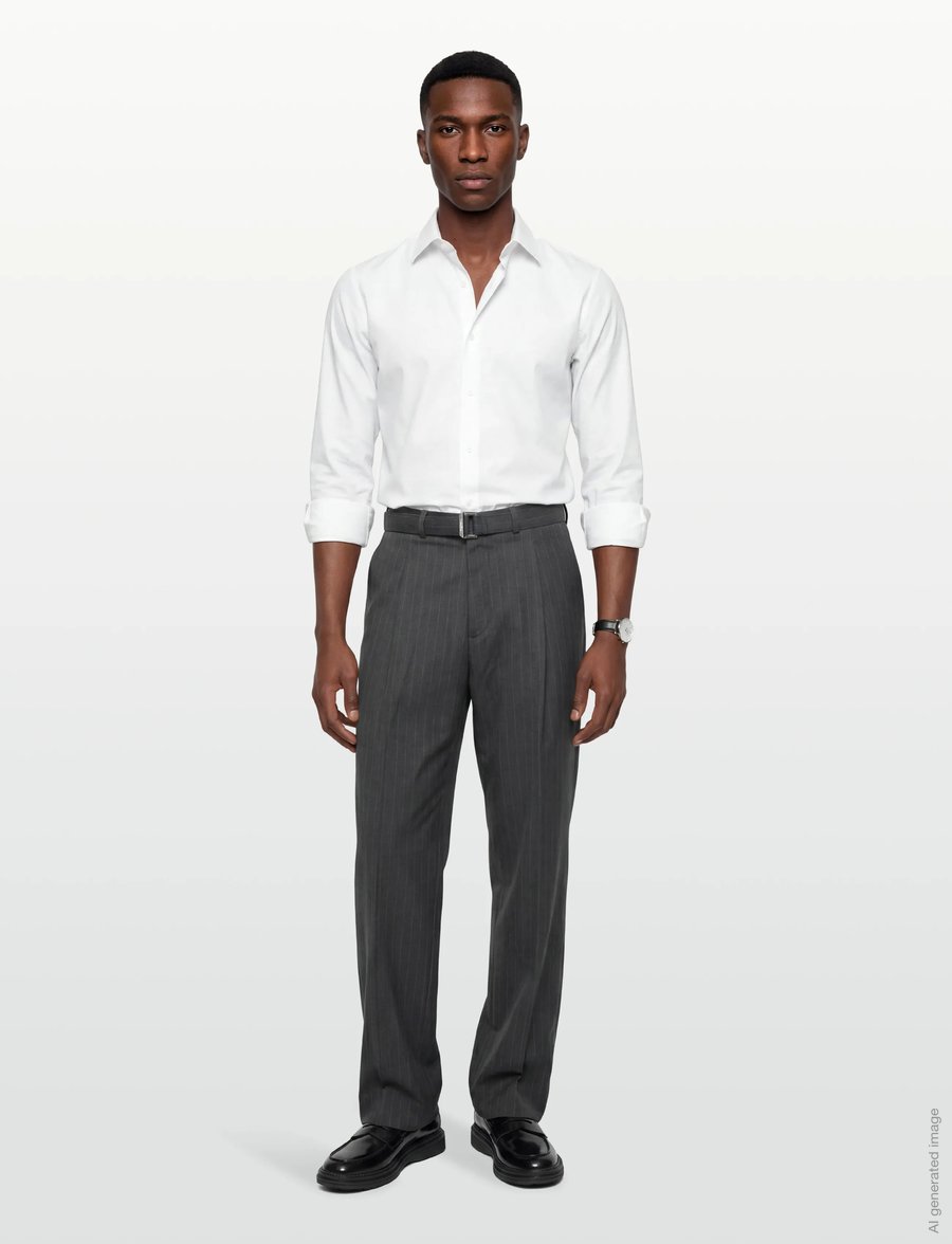 Calvin Klein - STRAIGHT WOOL PINSTRIPE BELTED T - pantalons décontractés - charcoal heather - 0