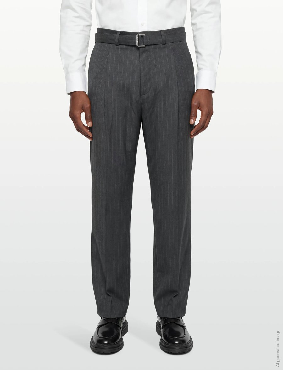 Calvin Klein - STRAIGHT WOOL PINSTRIPE BELTED T - pantalons décontractés - charcoal heather - 3