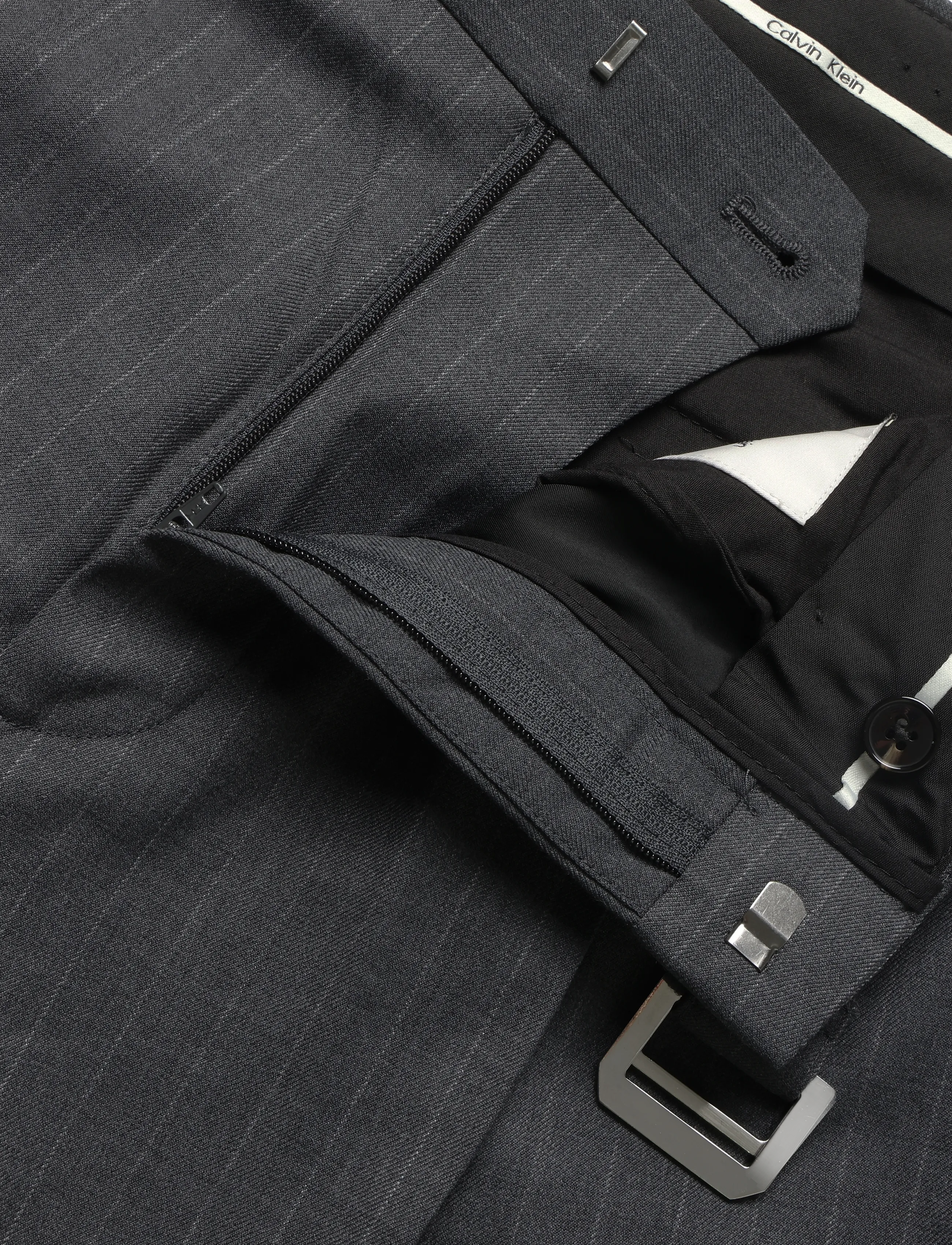 Calvin Klein - STRAIGHT WOOL PINSTRIPE BELTED T - charcoal heather - 3