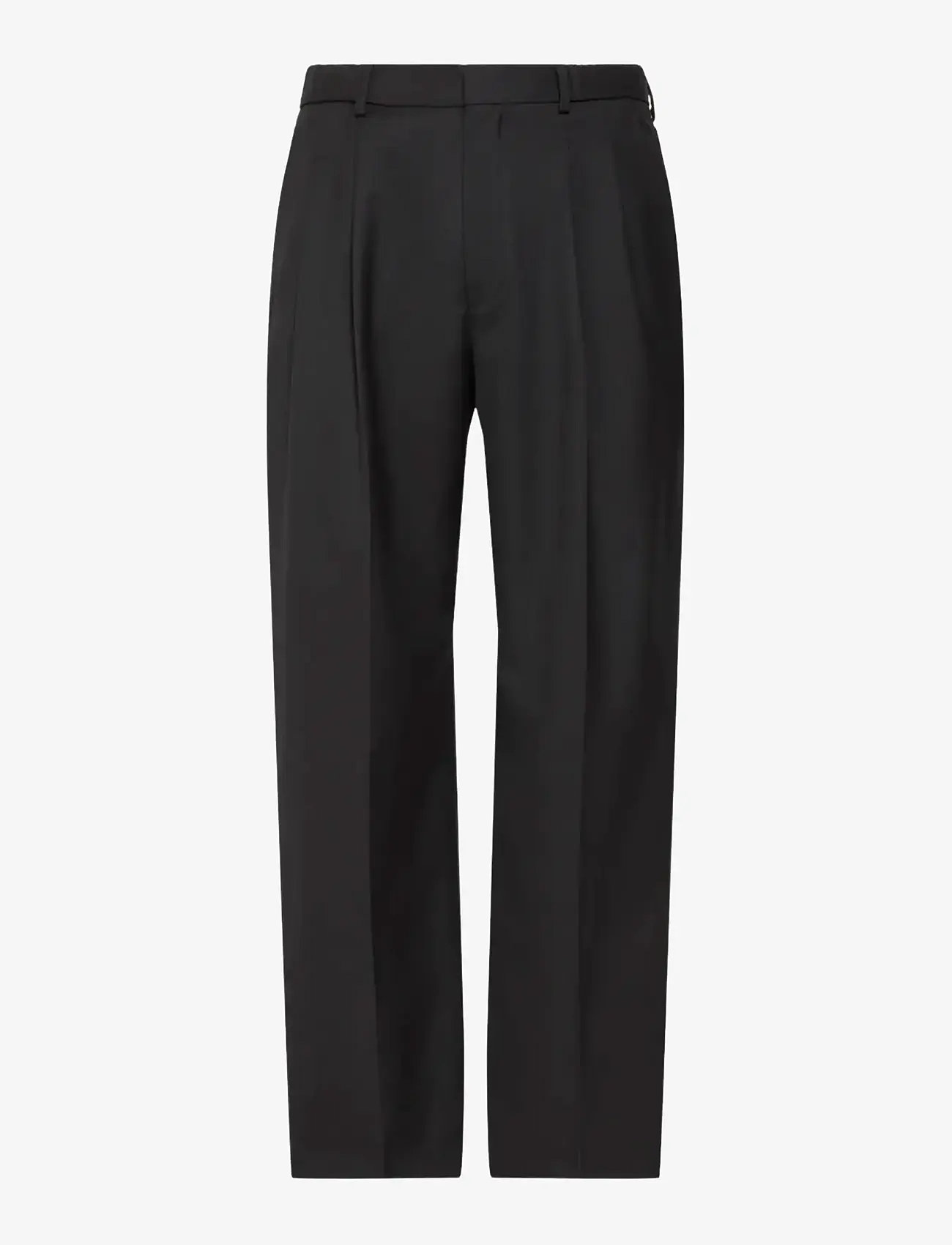 Calvin Klein - WIDE LEG TRAVEL TWILL WOOL TROUS - vabaaja püksid - black - 1