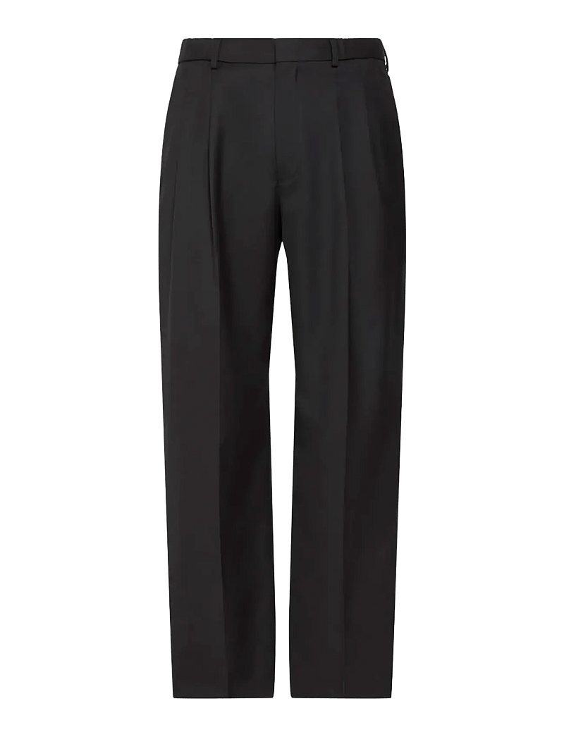 Calvin Klein - WIDE LEG TRAVEL TWILL WOOL TROUS - vabaaja püksid - black - 1