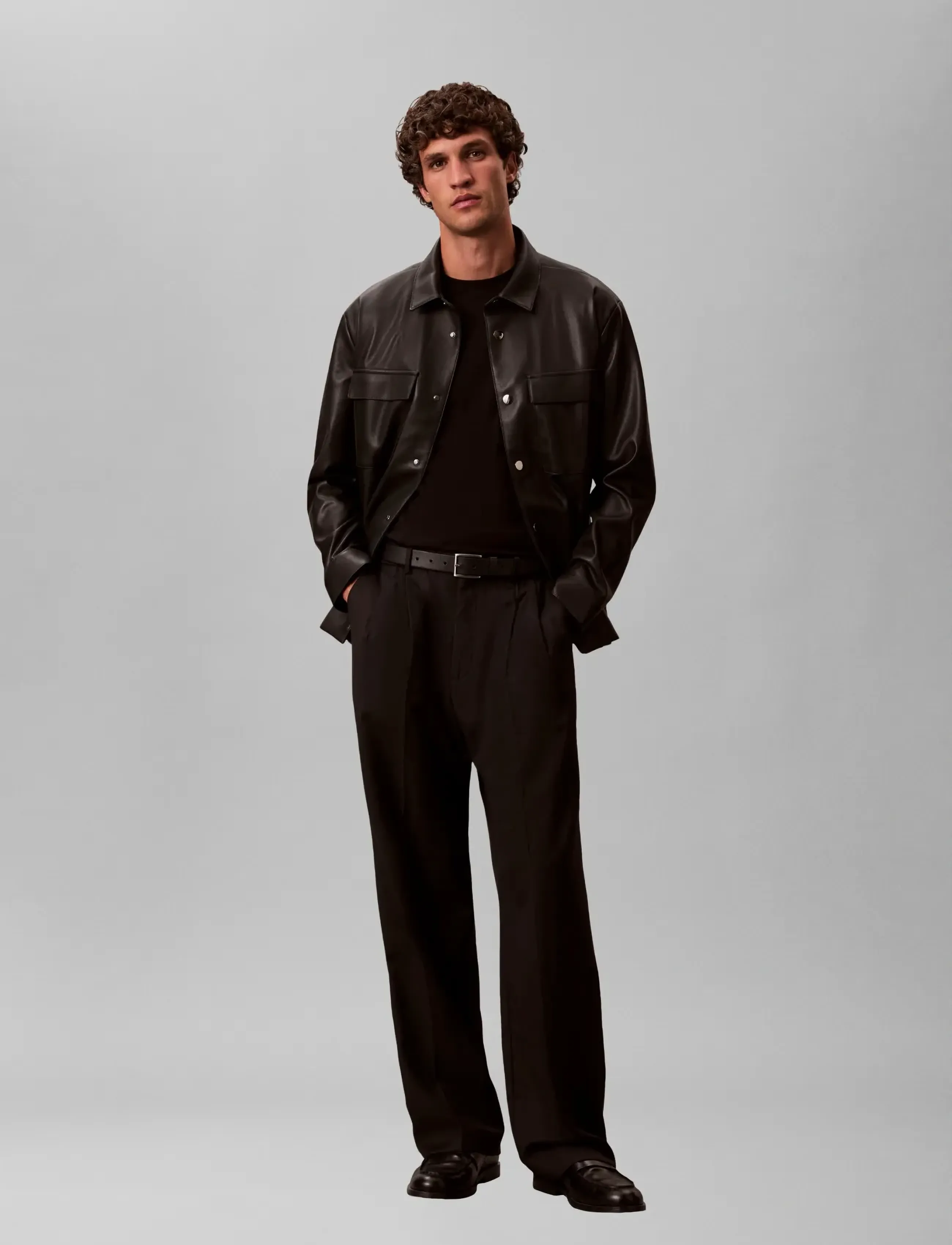 Calvin Klein Wide Leg Travel Twill Wool Trous, 38, Trousers, Schwarz - Casual, Männerswear