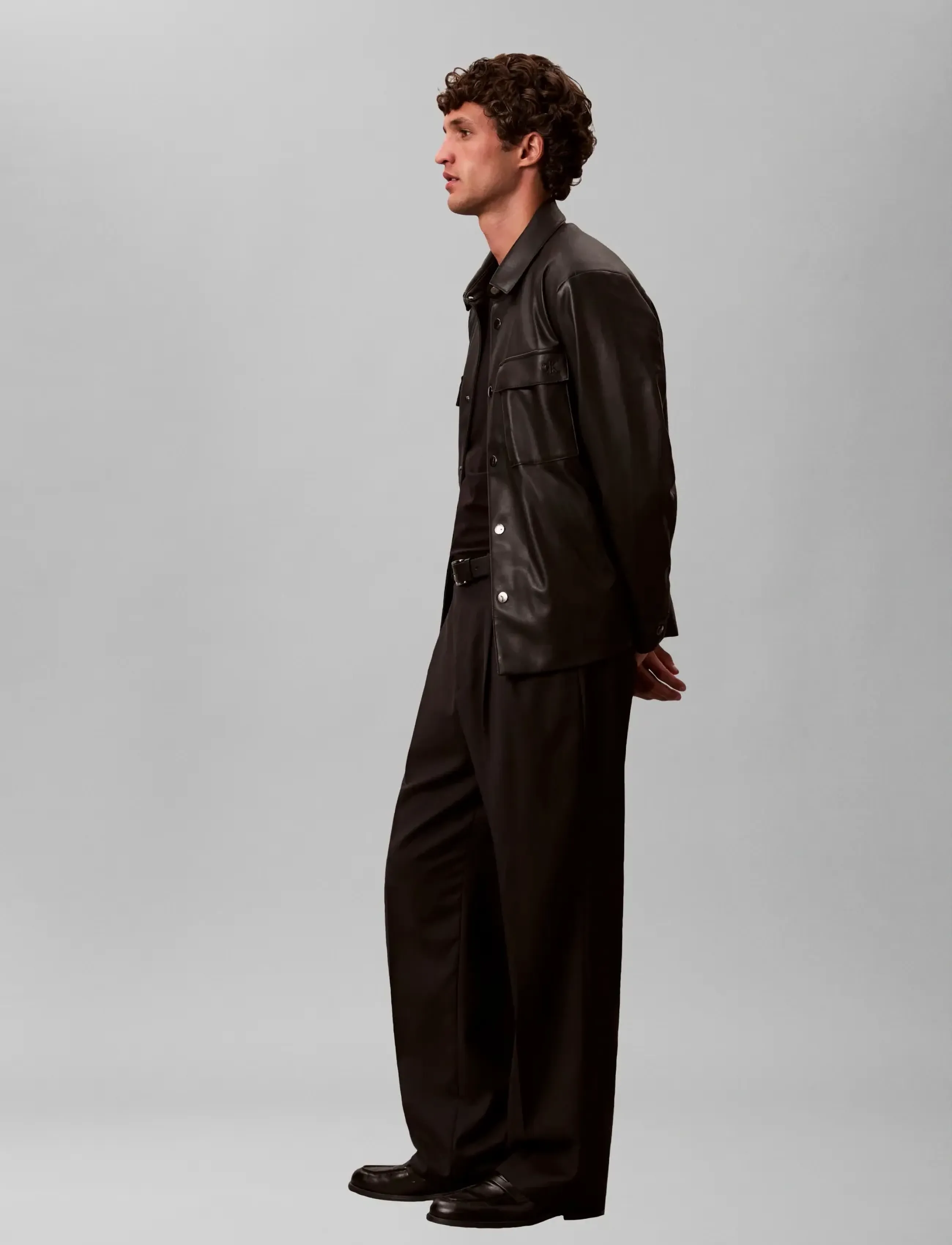 Calvin Klein - WIDE LEG TRAVEL TWILL WOOL TROUS - freizeithosen - black - 4