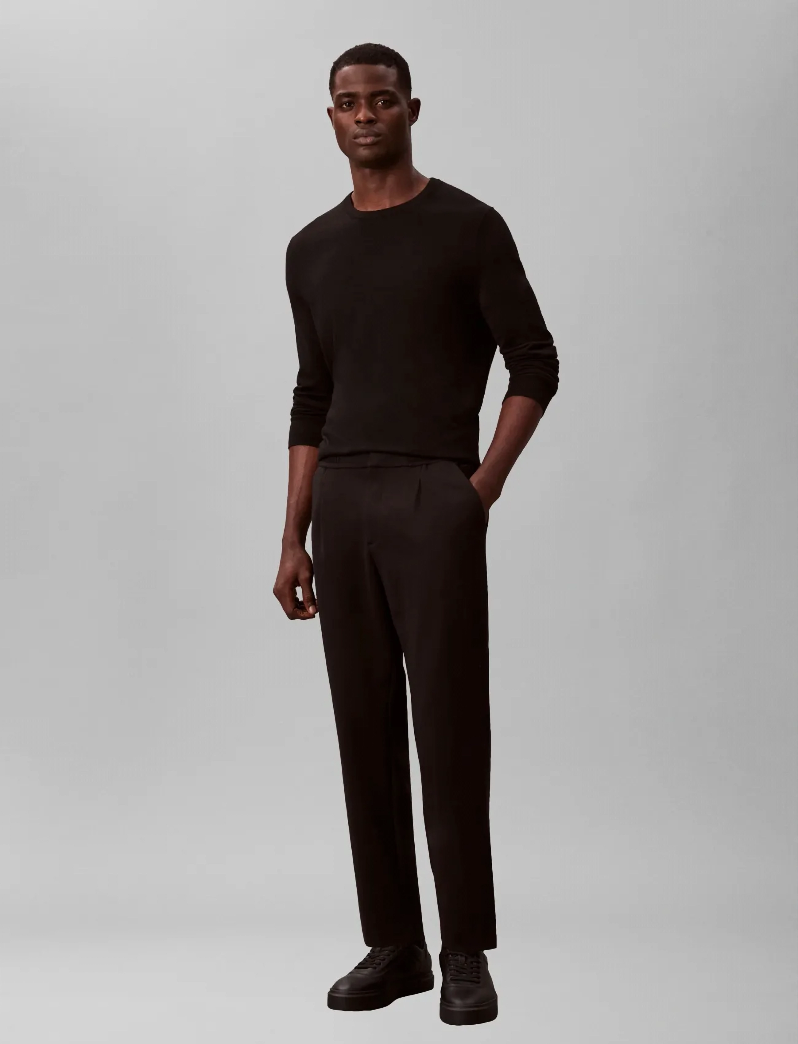 Calvin Klein - SLIM TAPERED KNIT PLEATED PANT - kostymbyxor - black - 0