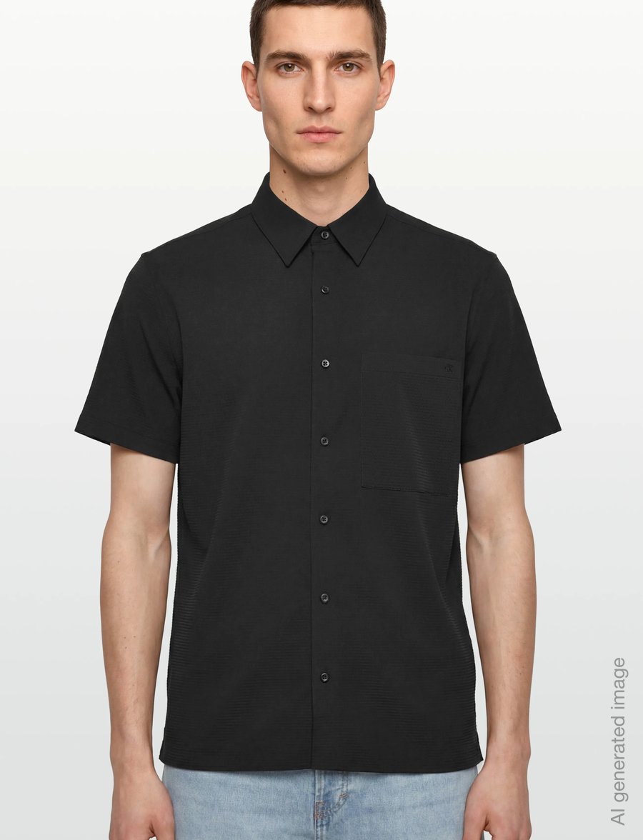 Calvin Klein - SS SOLID SEERSUCKER CLASSIC SHIR - short-sleeved shirts - black - 3