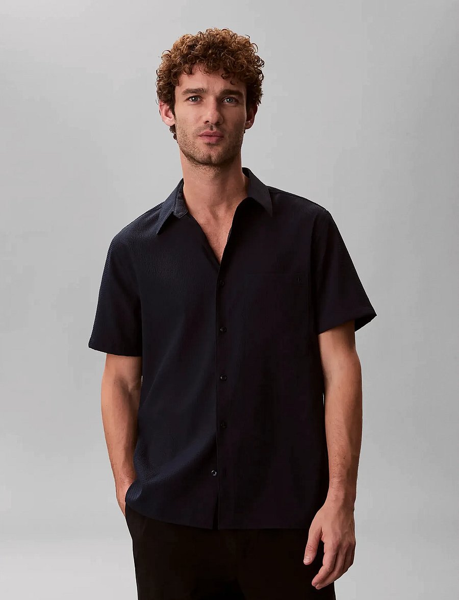 Calvin Klein - SS SOLID SEERSUCKER CLASSIC SHIR - kurzarmhemden - dark sapphire - 3