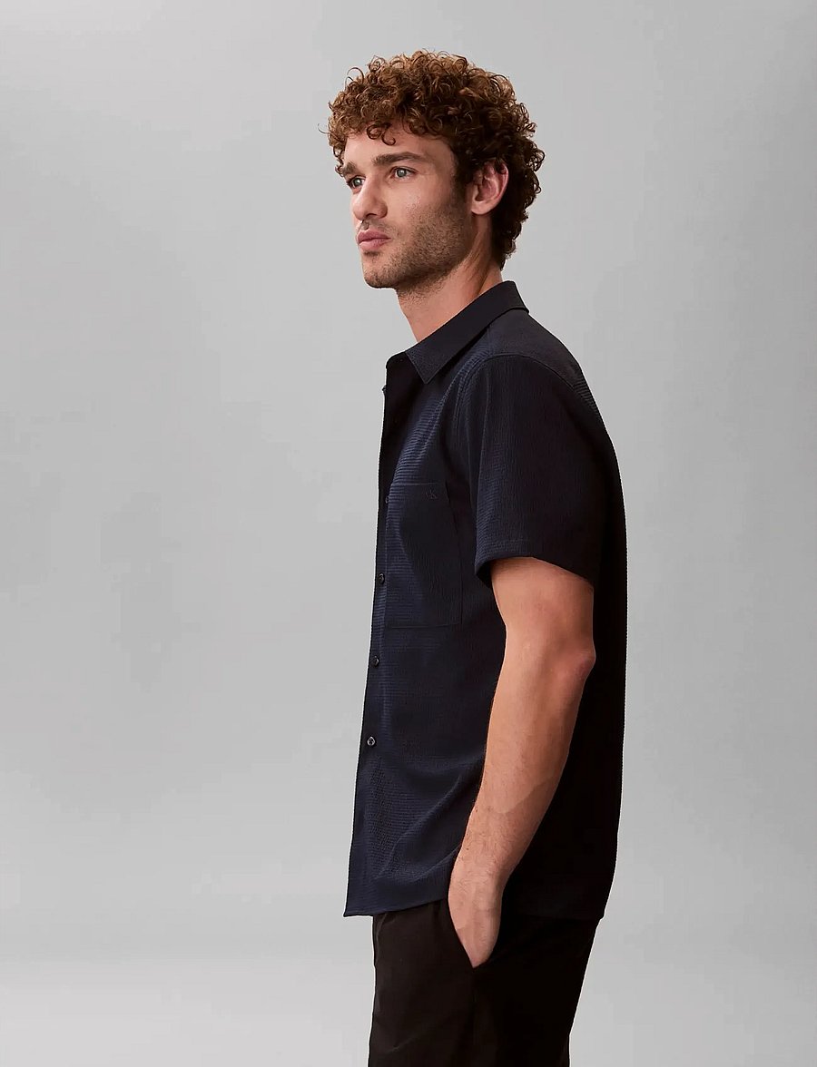Calvin Klein - SS SOLID SEERSUCKER CLASSIC SHIR - kurzarmhemden - dark sapphire - 4