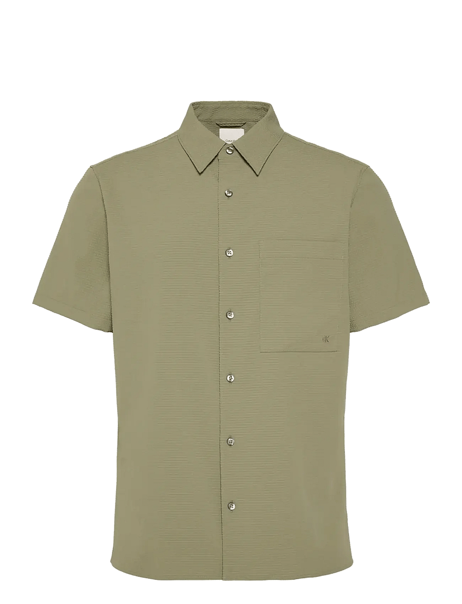 Calvin Klein - SS SOLID SEERSUCKER CLASSIC SHIR - short-sleeved shirts - deep lichen green - 1