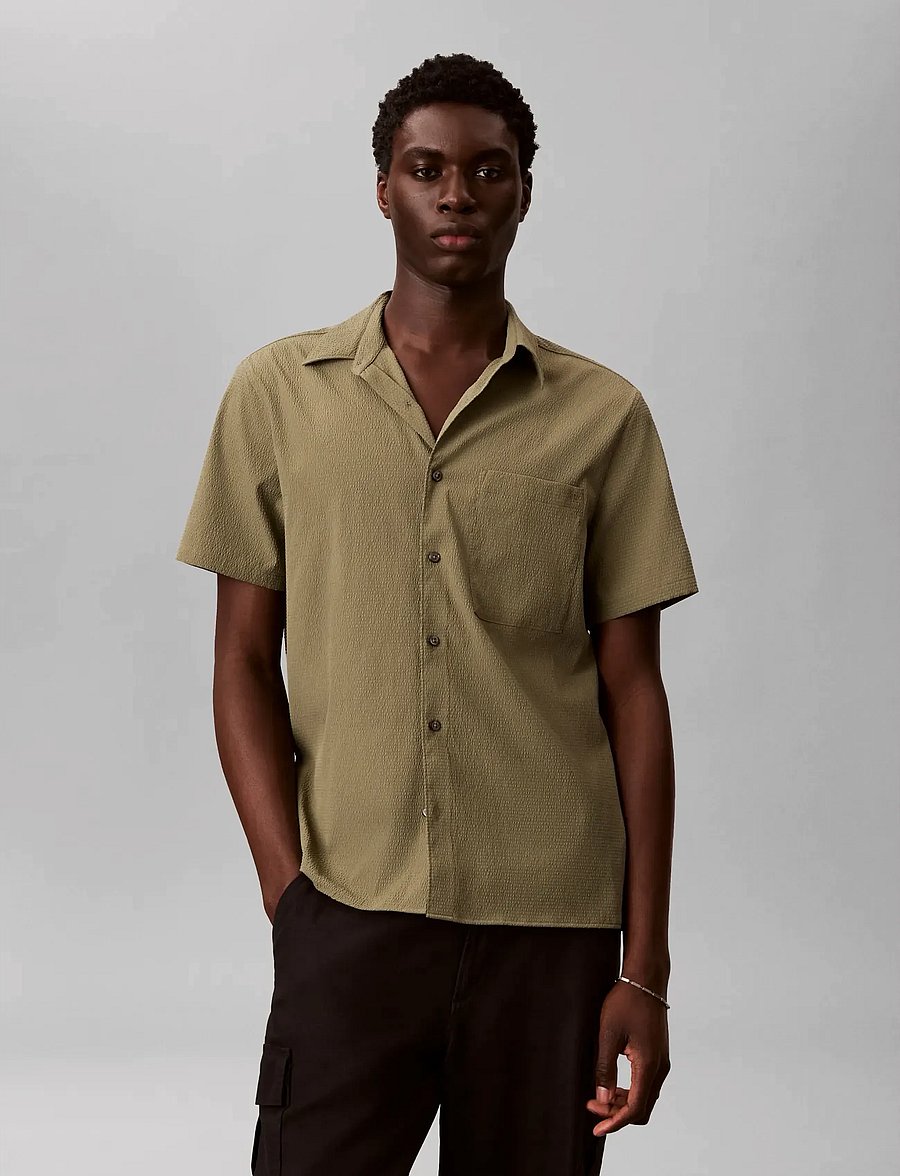 Calvin Klein - SS SOLID SEERSUCKER CLASSIC SHIR - short-sleeved shirts - deep lichen green - 3
