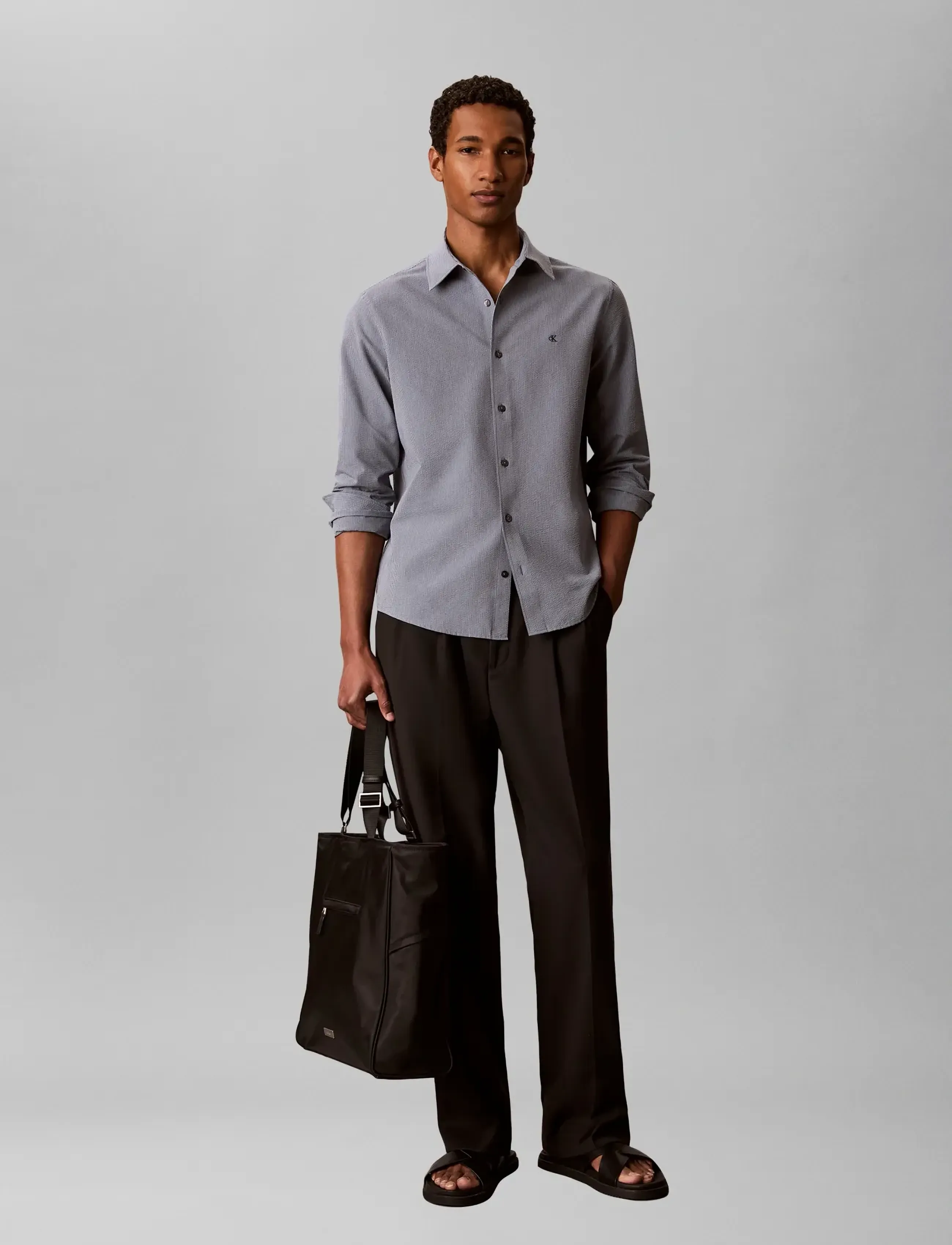 Calvin Klein LS YD STRIPE SEERSUCKER CLASSIC - Casual skjorter - DARK DENIM / blue
