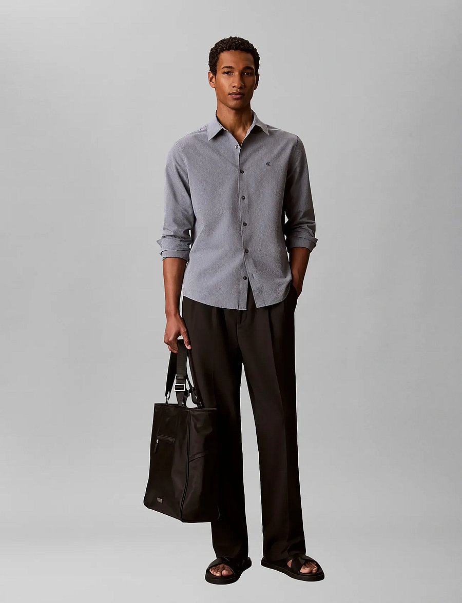 Calvin Klein - LS YD STRIPE SEERSUCKER CLASSIC - freizeithemden - dark denim - 0