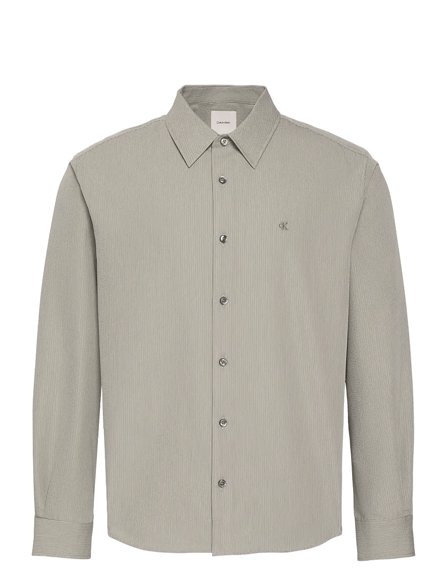 Calvin Klein - LS YD STRIPE SEERSUCKER CLASSIC - casual shirts - deep lichen green - 1