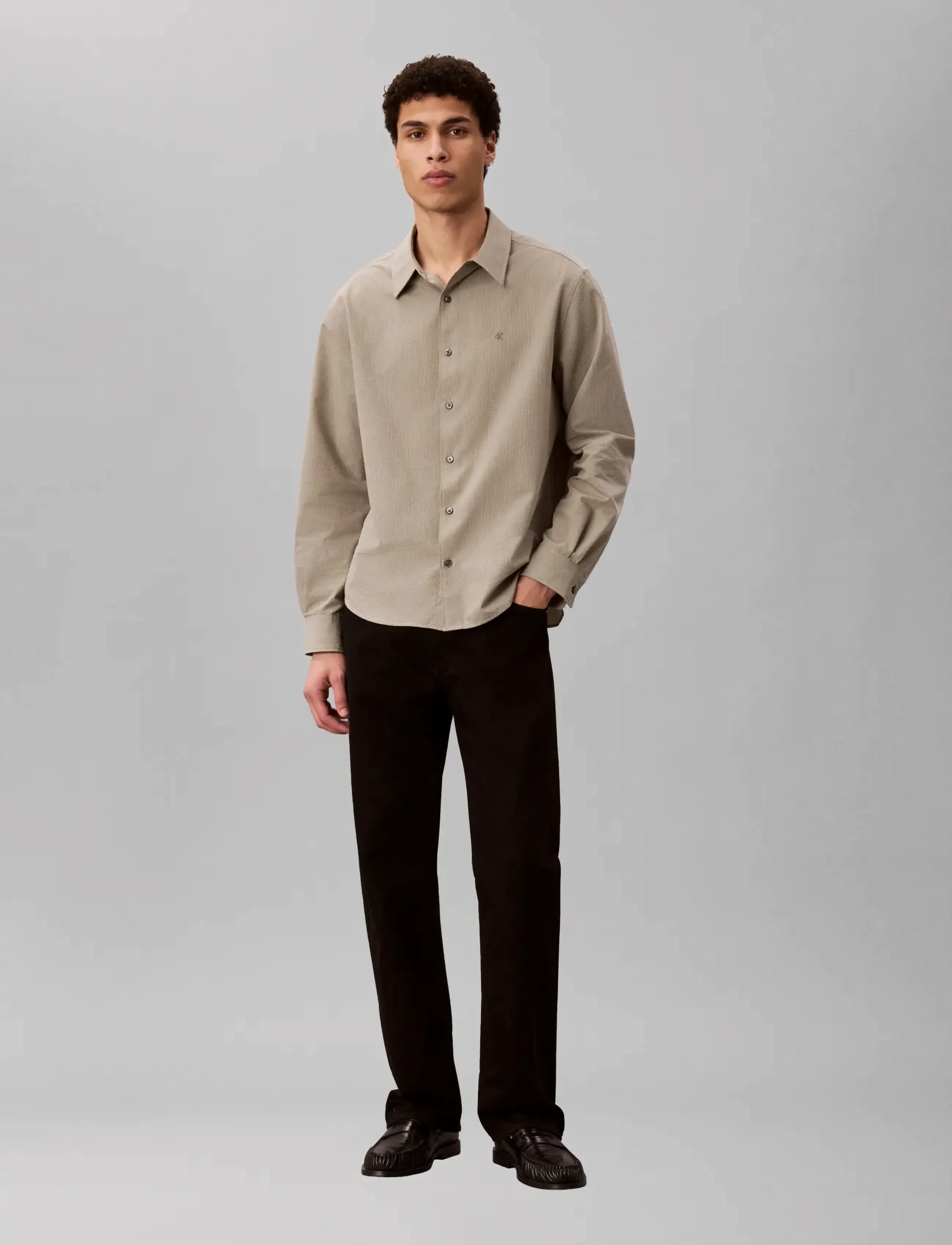 Calvin Klein LS YD STRIPE SEERSUCKER CLASSIC - Casual skjorter - DEEP LICHEN GREEN / green