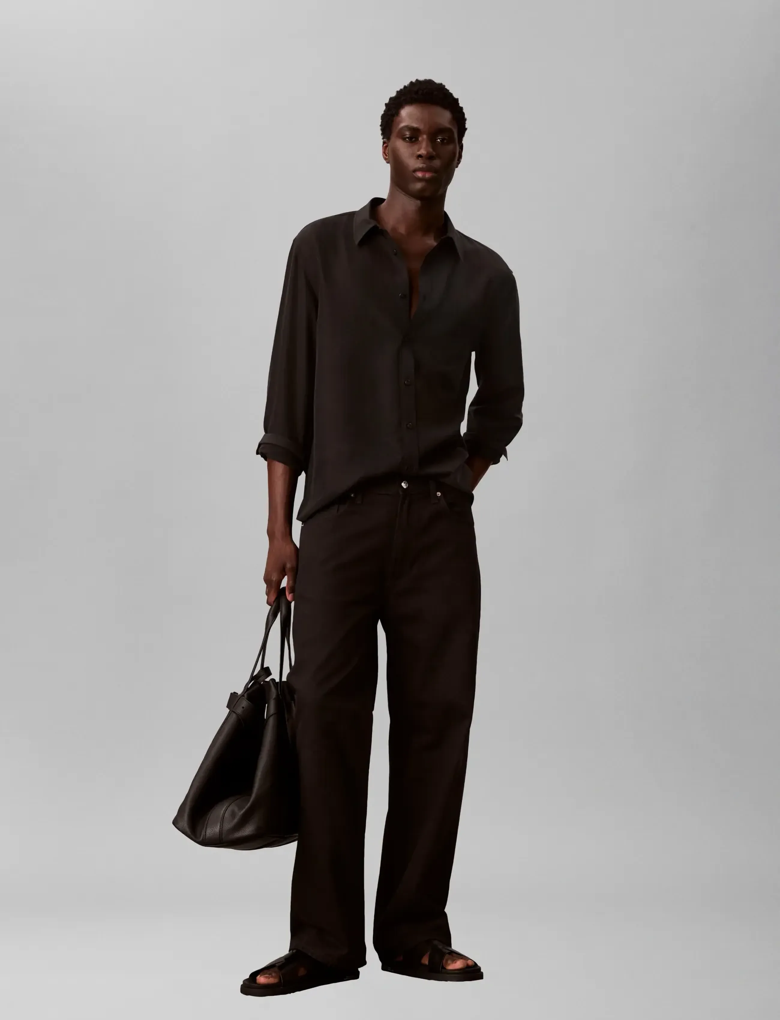 Calvin Klein LS DRAPEY LYOCELL EASY SHIRT - Kleidung - BLACK / black