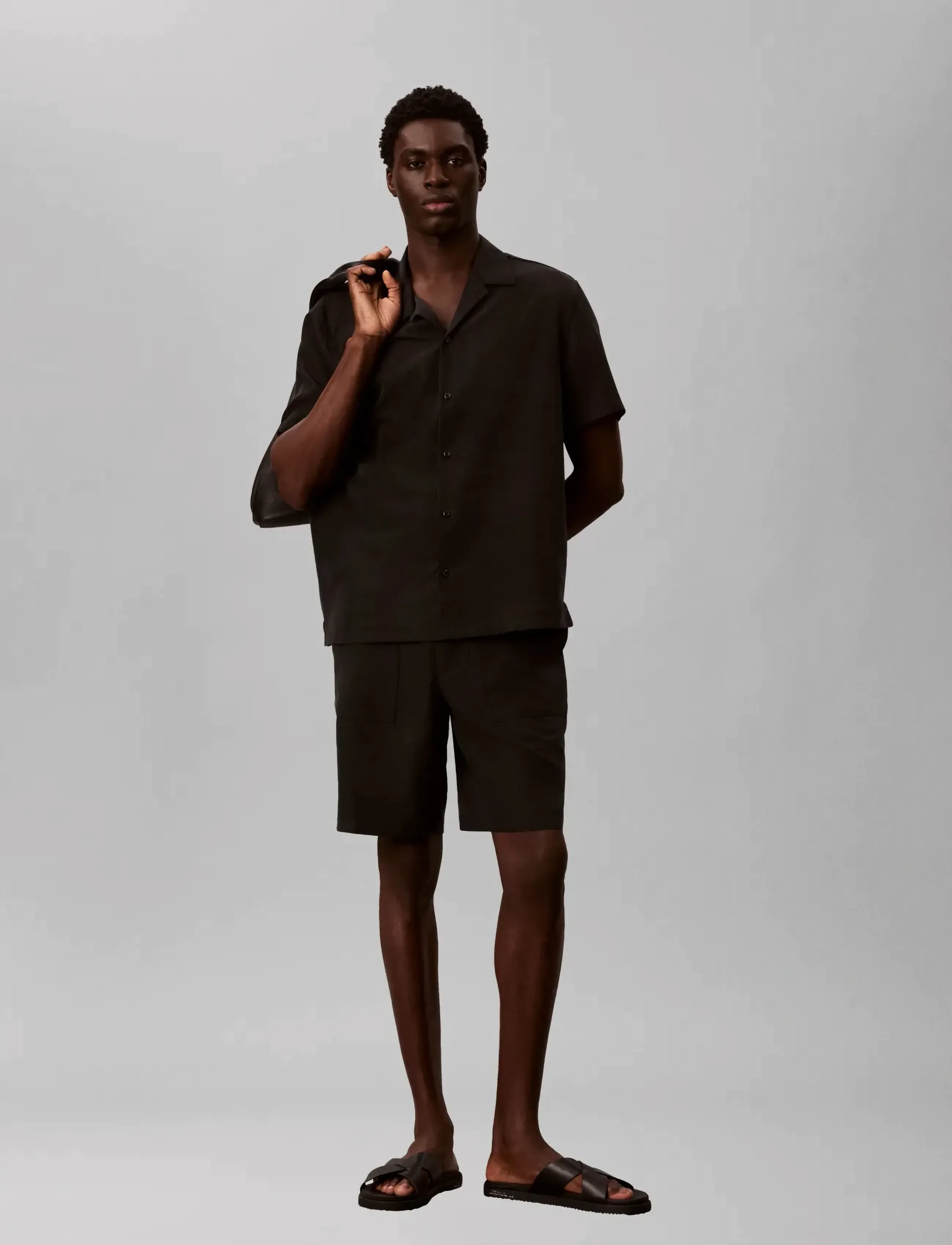 Calvin Klein Ss Camp Collar Drapey Lyocell Ea, Mænd, Kortærmet Camp Collar Skjorte, Sort, Str: S