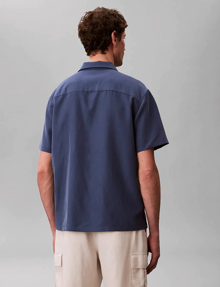 Calvin Klein - SS CAMP COLLAR DRAPEY LYOCELL EA - kurzarmhemden - dark denim - 3