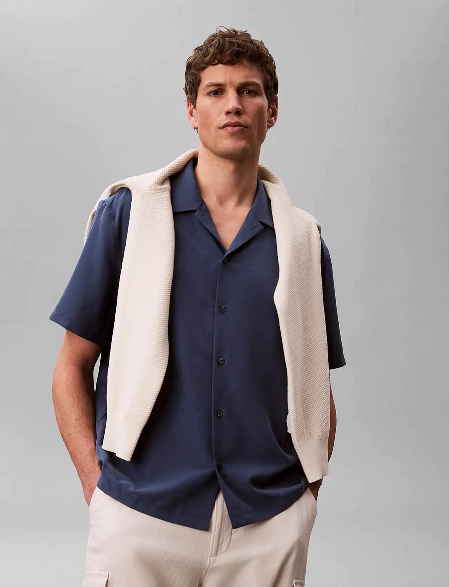 Calvin Klein - SS CAMP COLLAR DRAPEY LYOCELL EA - kurzarmhemden - dark denim - 4