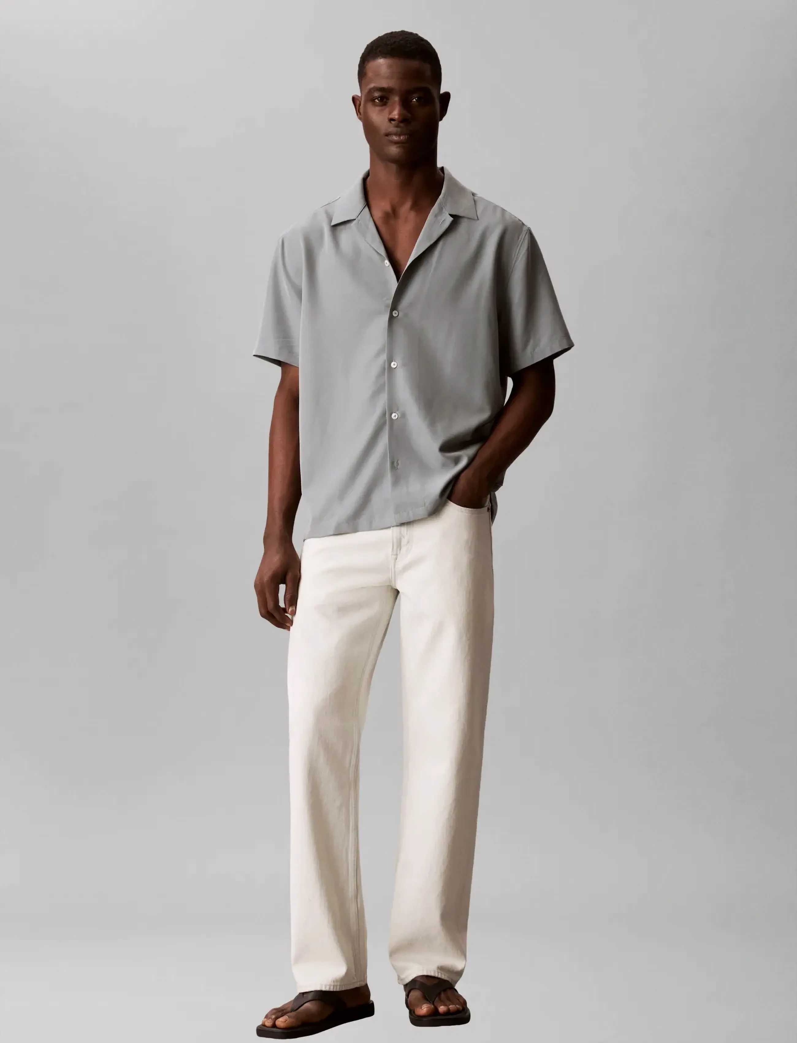 Calvin Klein Ss Camp Collar Drapey Lyocell Ea, Mænd, Kortærmet Camp Collar Skjorte, Blå, Str: XL