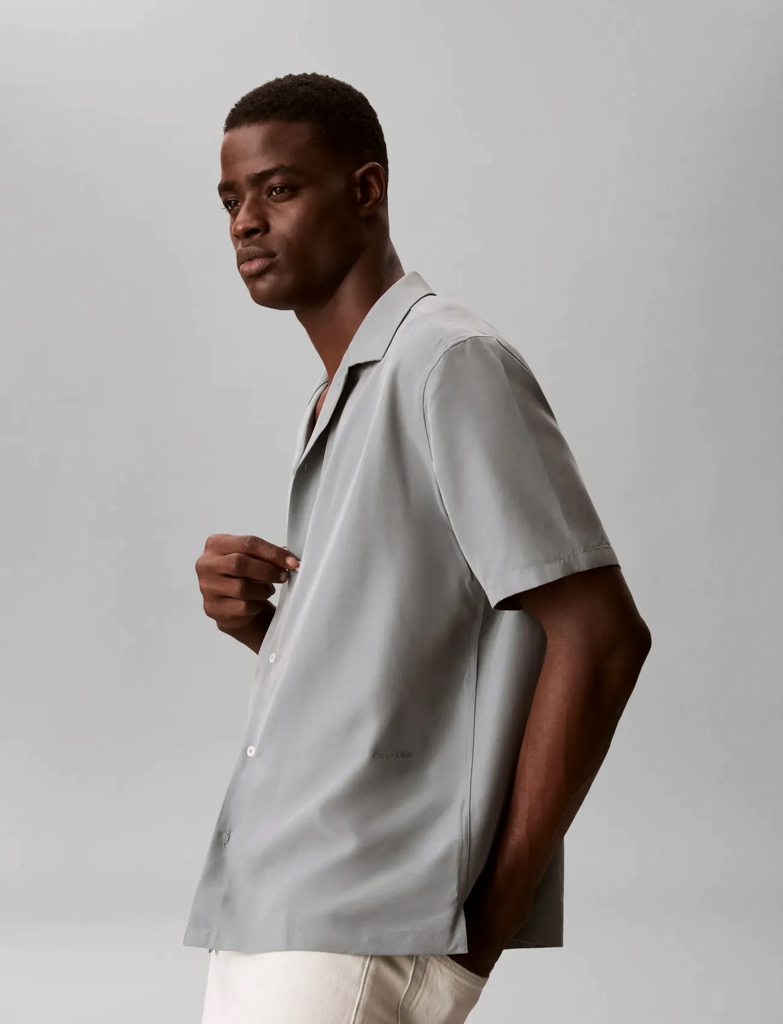 Calvin Klein - SS CAMP COLLAR DRAPEY LYOCELL EA - kurzarmhemden - frosted spruce - 5