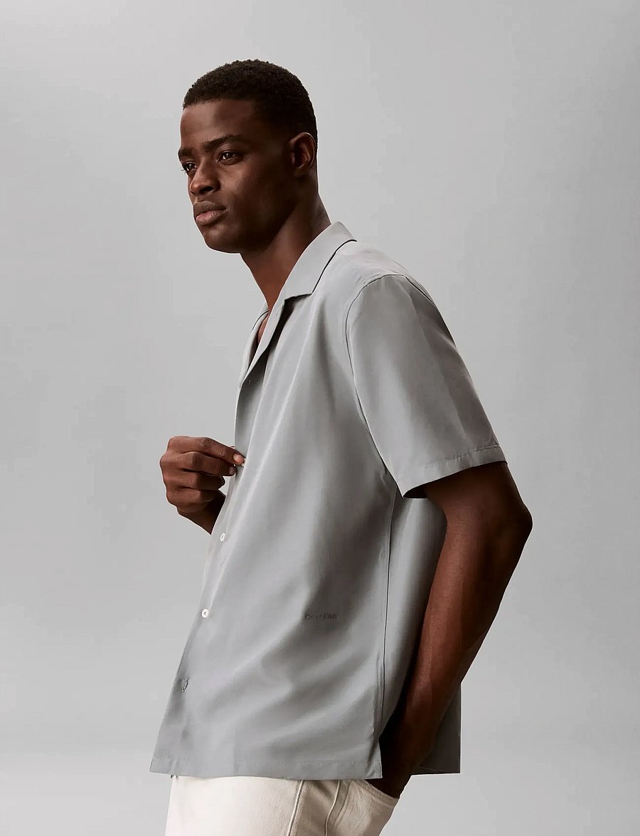 Calvin Klein - SS CAMP COLLAR DRAPEY LYOCELL EA - short-sleeved shirts - frosted spruce - 5